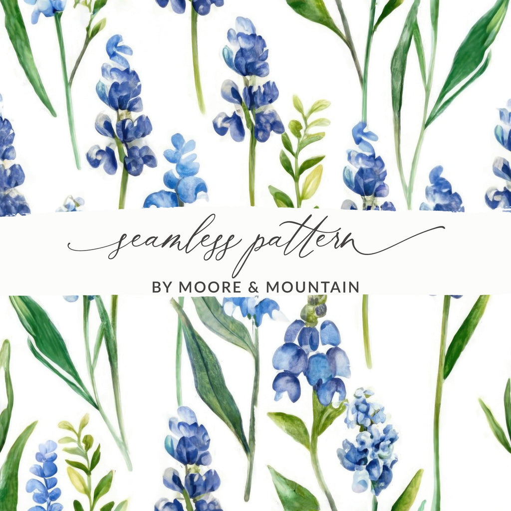 Seamless Texas Bluebonnets Pattern Spring Floral Wildflowers Background - Moore and Mountain