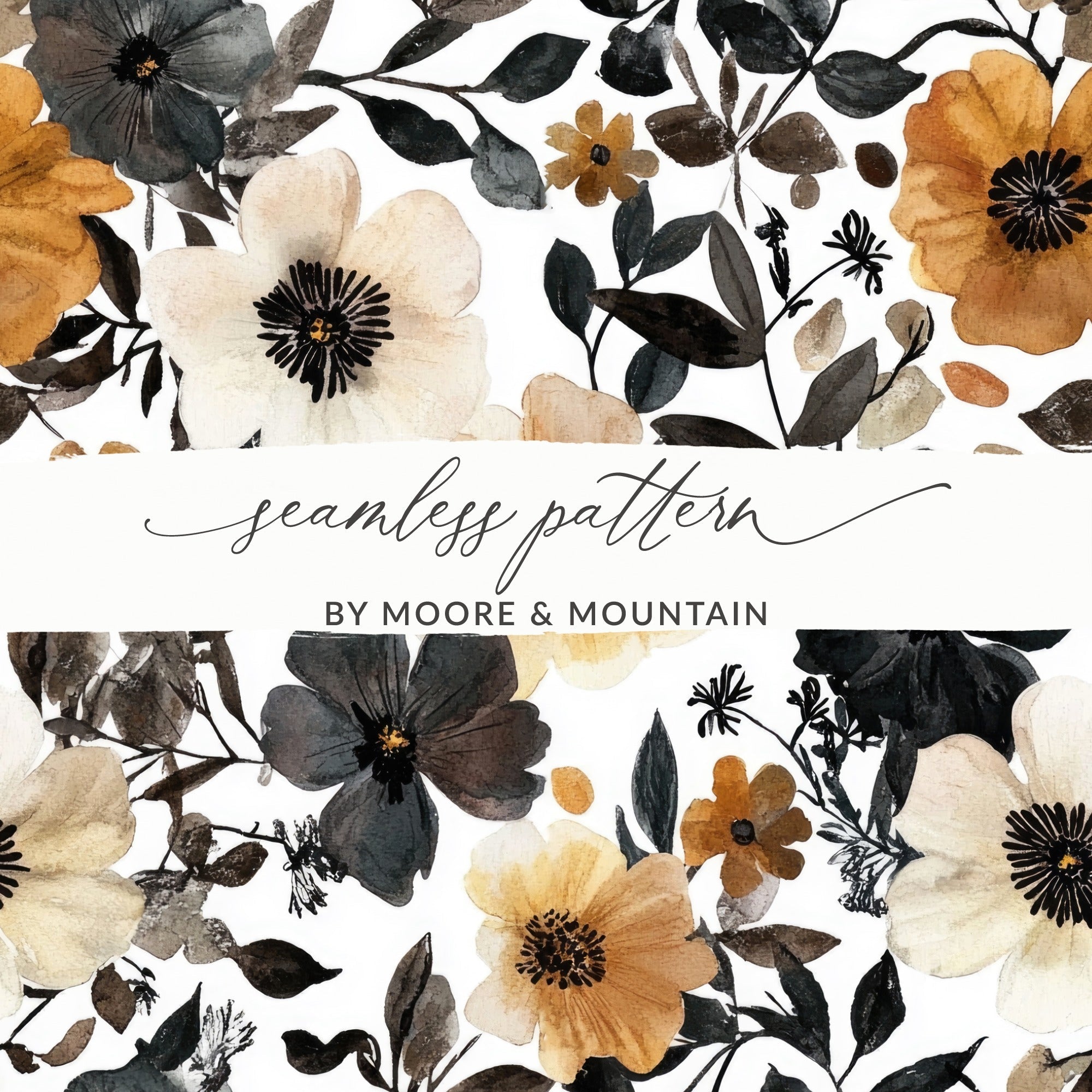 Watercolor Floral Pattern, Seamless Flower Repeat, Digital Paper, Floral Design, Fall Colors, Printable Pattern, 2 JPEG Files - Moore and Mountain
