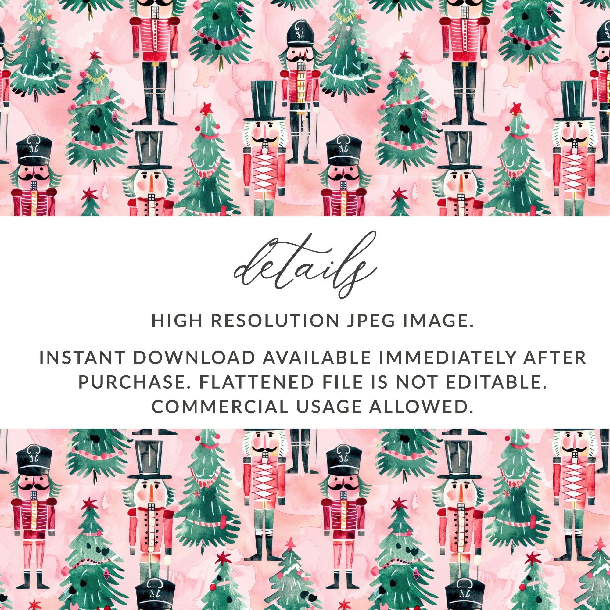 Nutcracker T-Shirt Digital, Christmas Pattern, Holiday Shirt Design, Seamless Festive Print, Watercolor Xmas, Gift Idea - Moore and Mountain