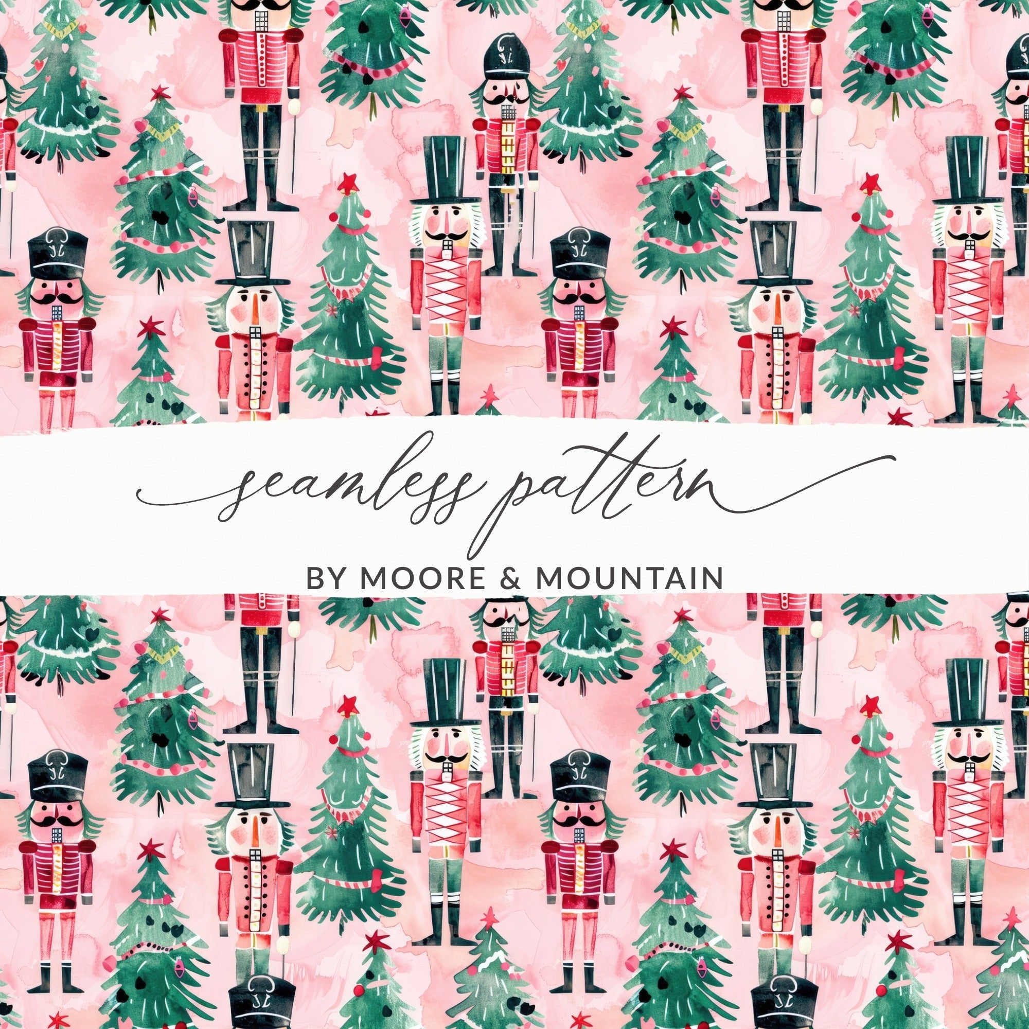 Nutcracker T-Shirt Digital, Christmas Pattern, Holiday Shirt Design, Seamless Festive Print, Watercolor Xmas, Gift Idea - Moore and Mountain