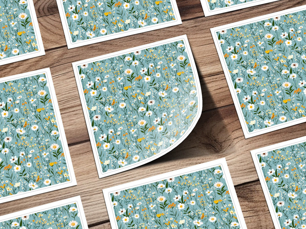 Beautiful Wildflower Pattern on Turquoise Background Cards