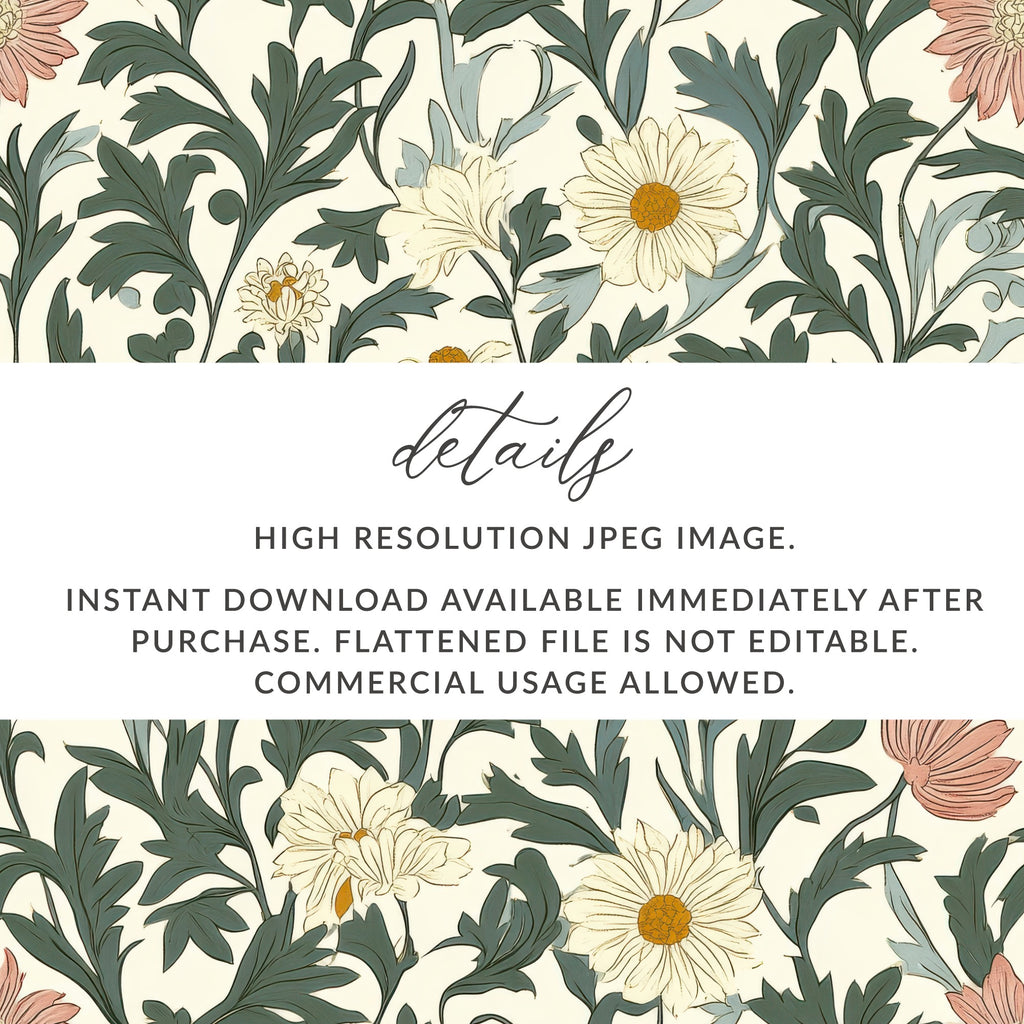 Seamless William Morris Pastel Floral Vines Background For Commercial Use - Moore and Mountain