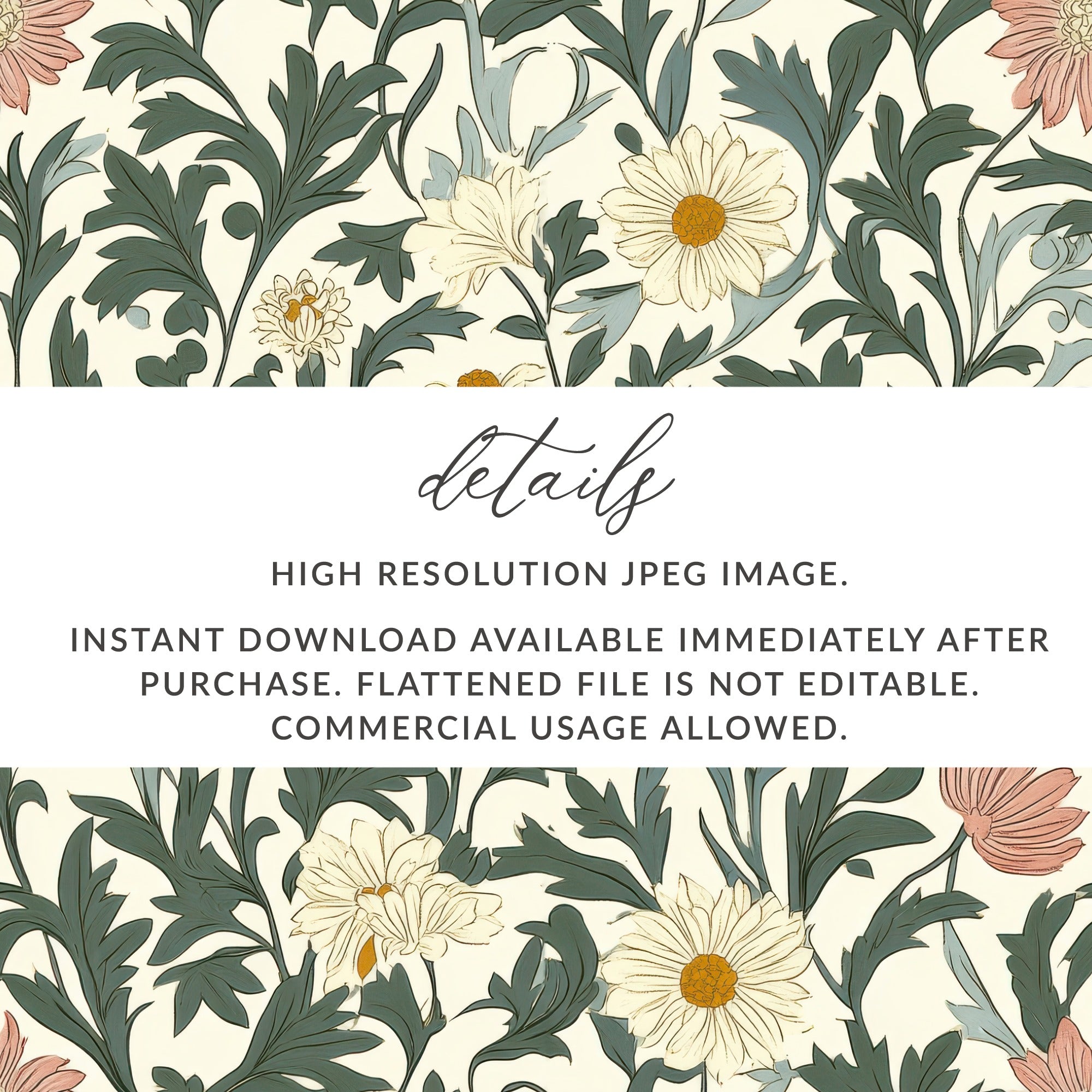 Seamless William Morris Pastel Floral Vines Background For Commercial Use - Moore and Mountain