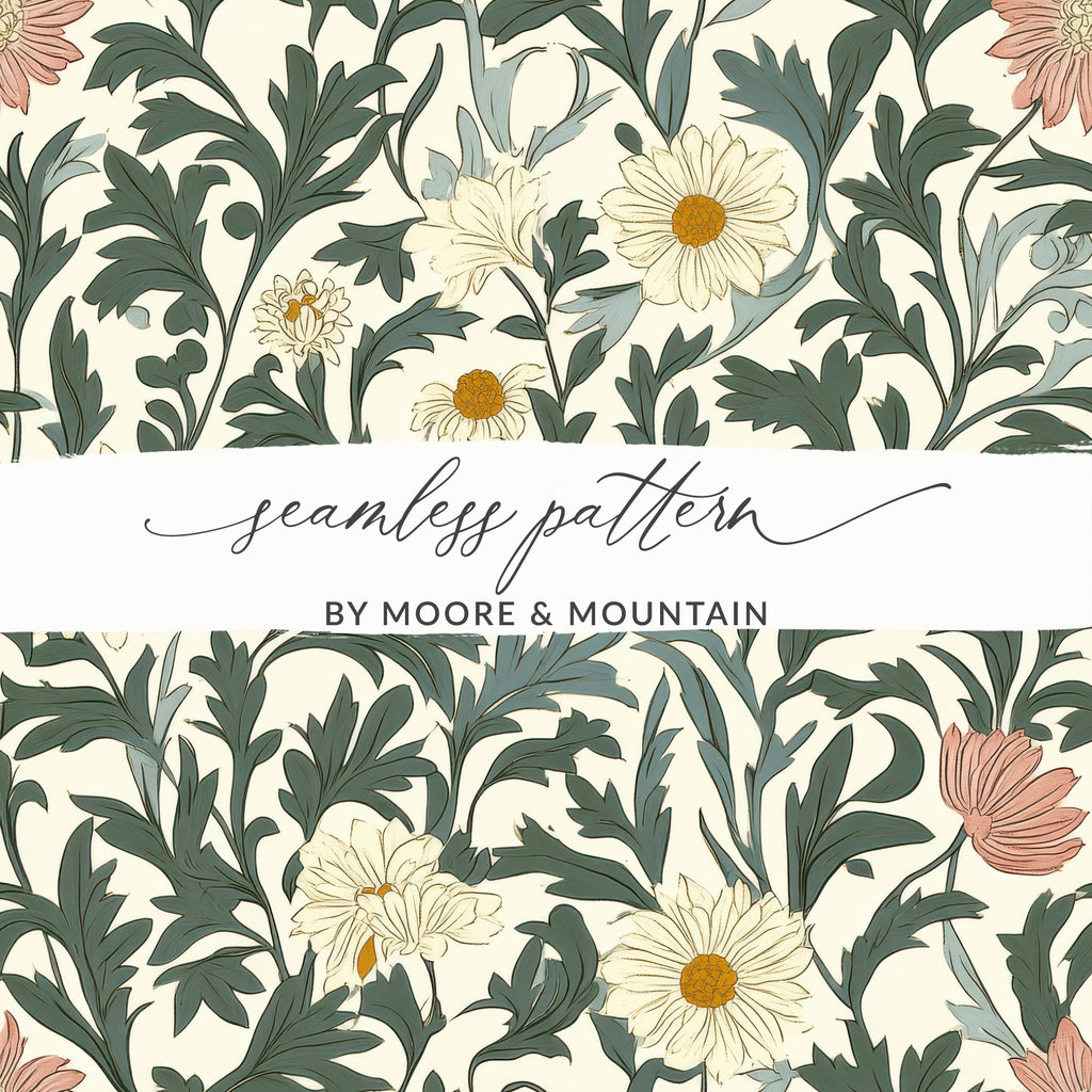 Seamless William Morris Pastel Floral Vines Background For Commercial Use - Moore and Mountain