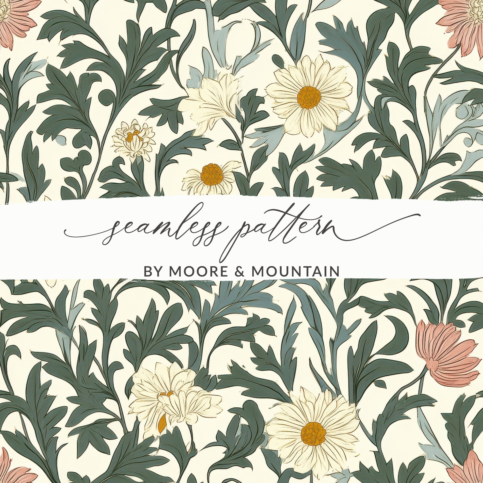 Seamless William Morris Pastel Floral Vines Background For Commercial Use - Moore and Mountain