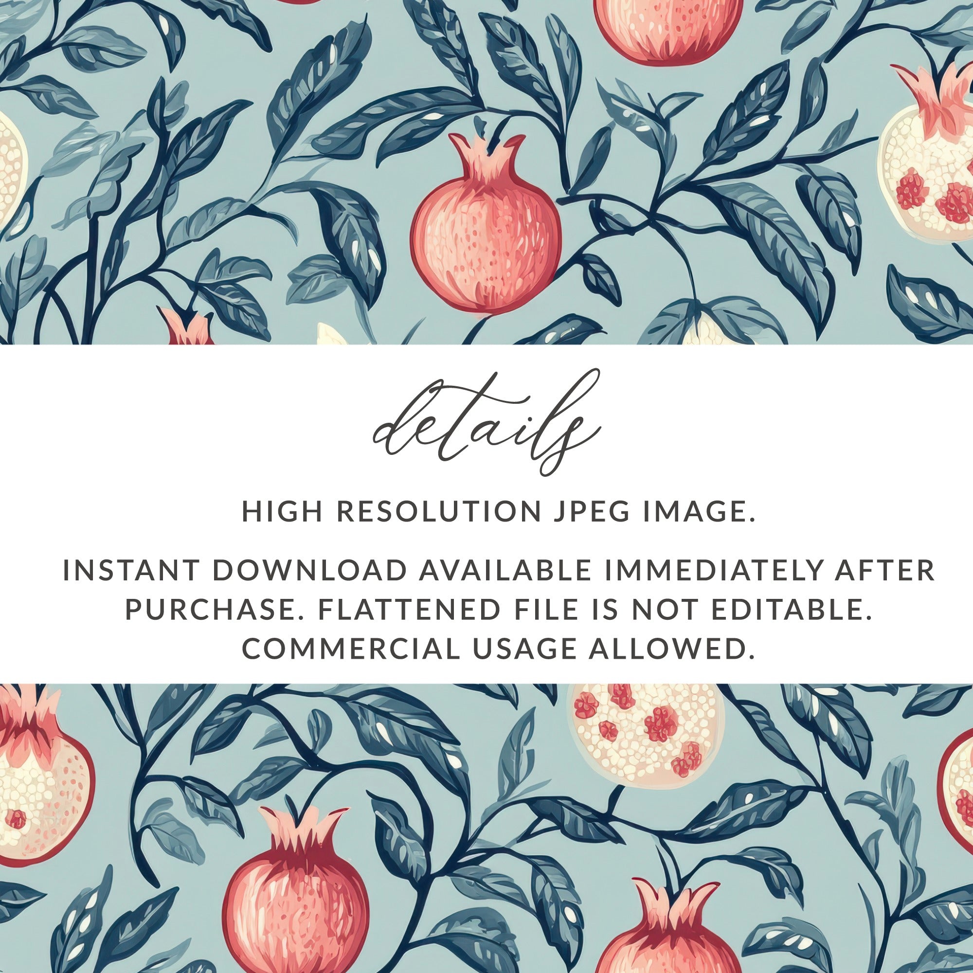 Seamless William Morris Pomegranate Print Pink Blue Green Digital - Moore and Mountain