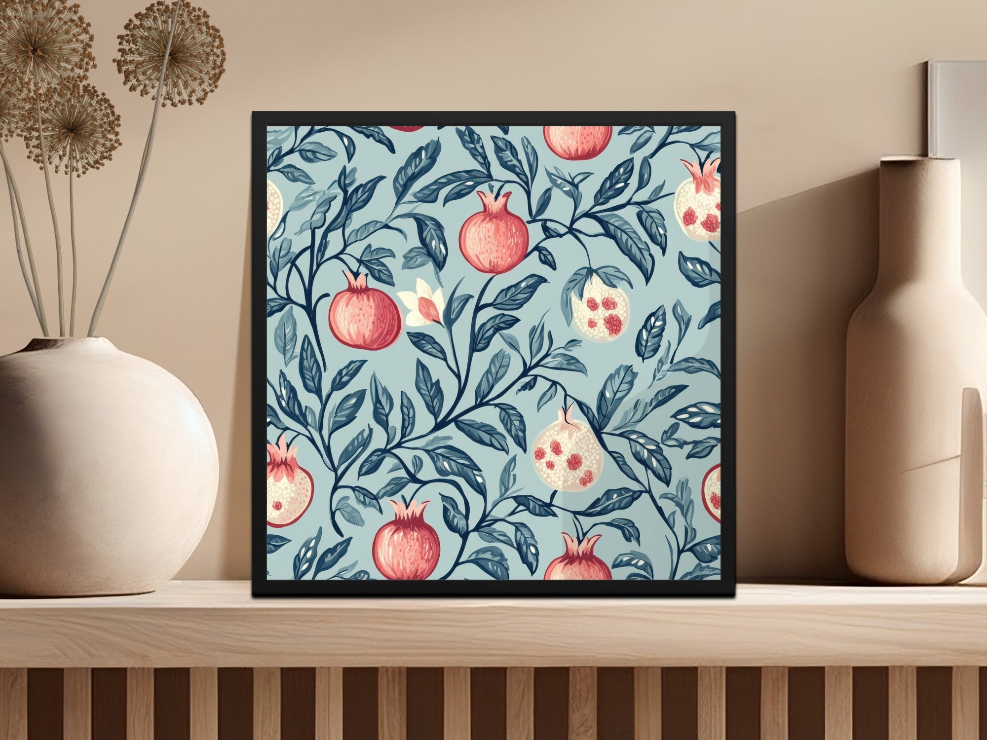 Seamless William Morris Pomegranate Print Pink Blue Green Digital - Moore and Mountain