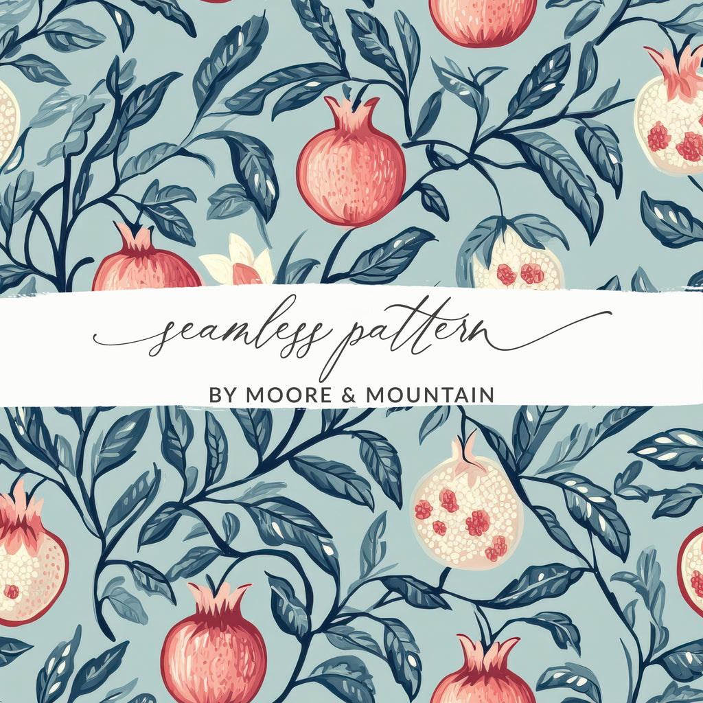 Seamless William Morris Pomegranate Print Pink Blue Green Digital - Moore and Mountain