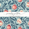 Seamless William Morris Pomegranate Print Pink Blue Green Digital - Moore and Mountain