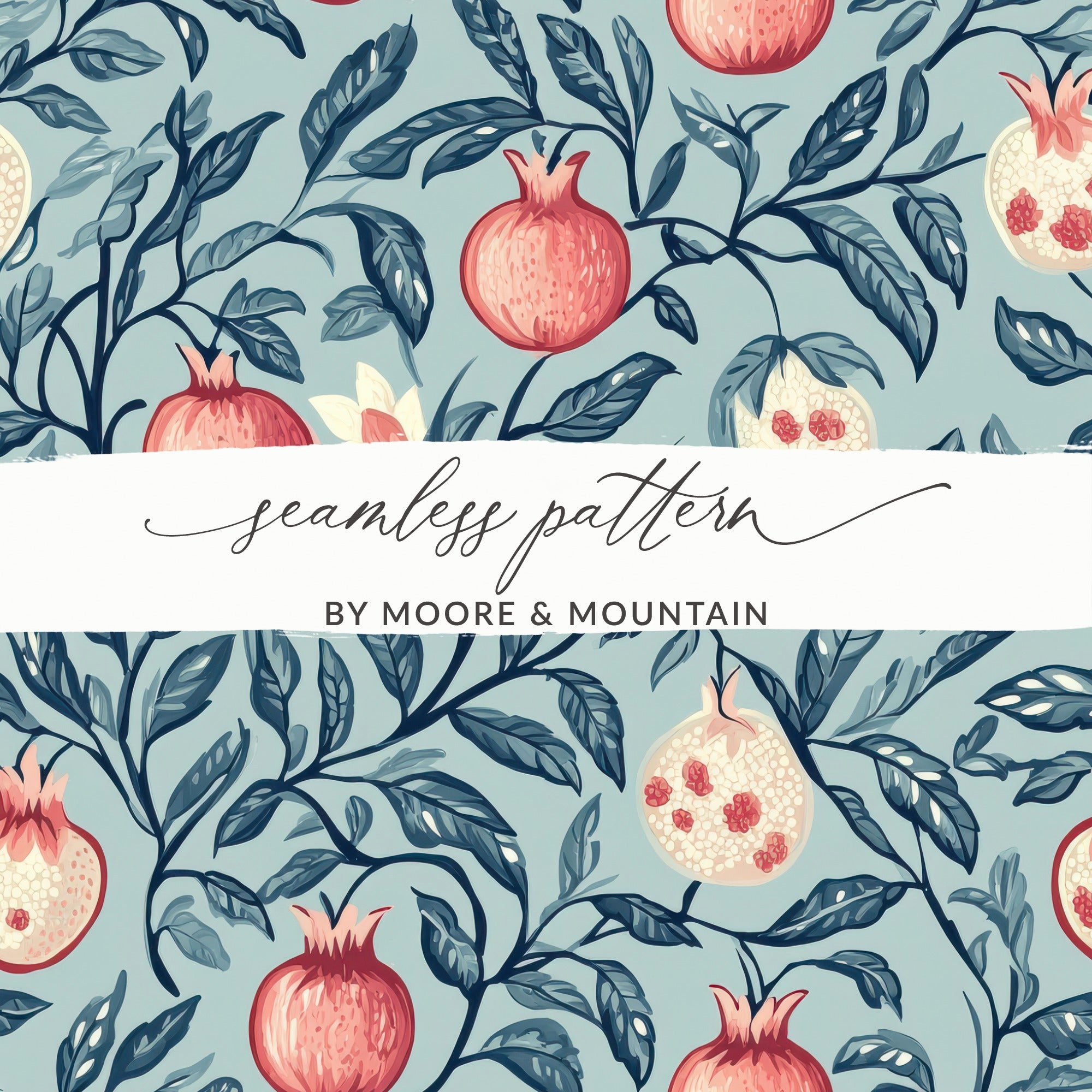 Seamless William Morris Pomegranate Print Pink Blue Green Digital - Moore and Mountain