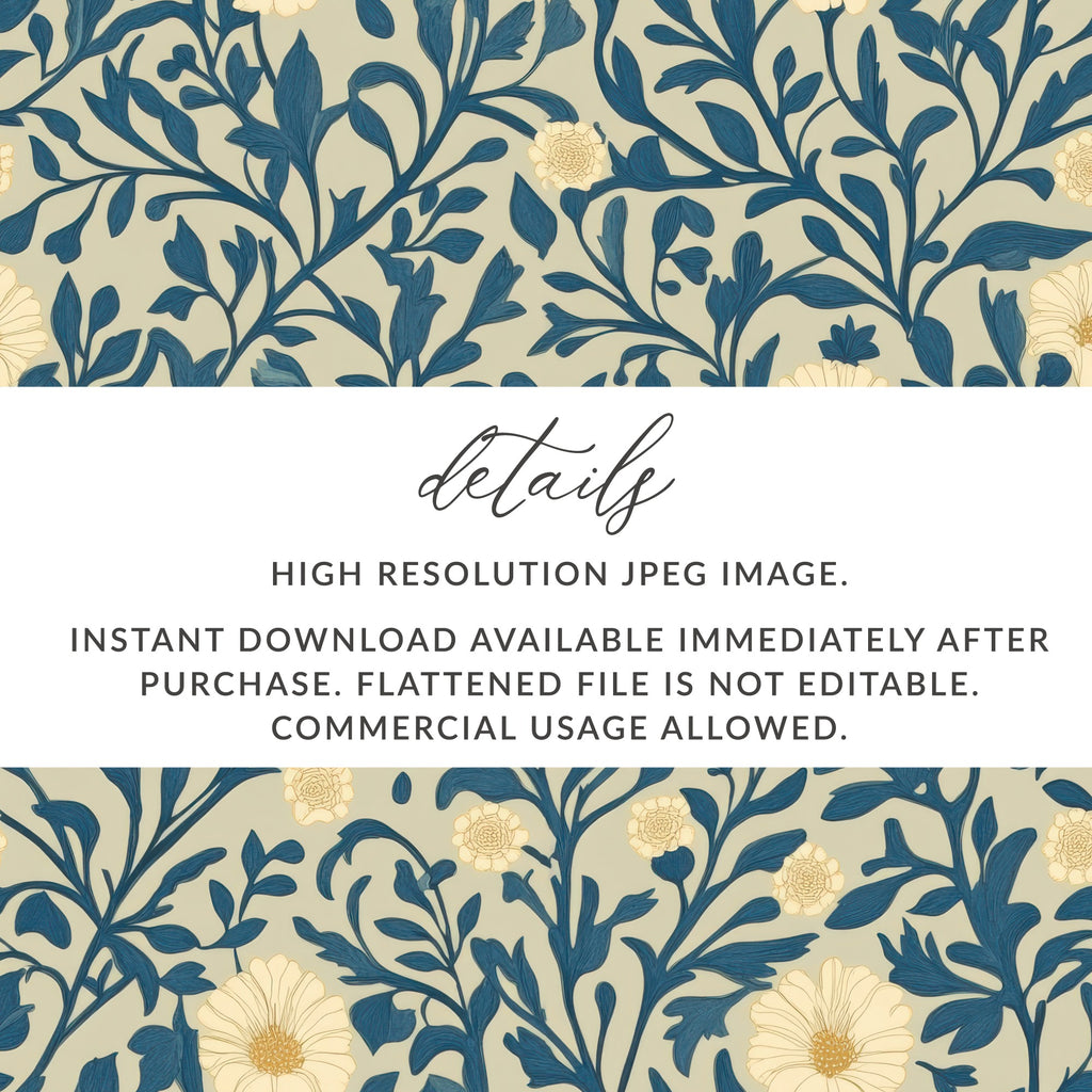 Seamless William Morris Vines Background Blue Beige Digital - Moore and Mountain