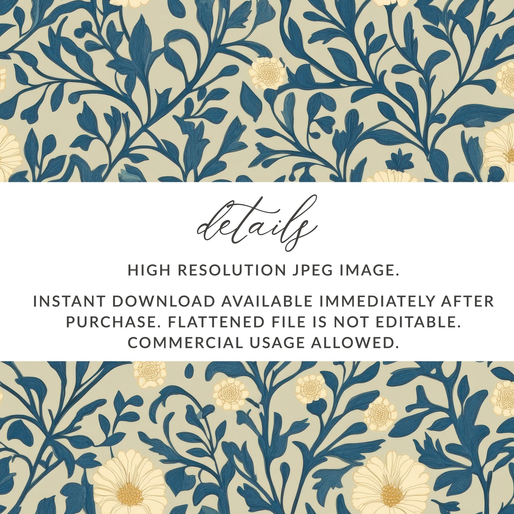 Seamless William Morris Vines Background Blue Beige Digital - Moore and Mountain