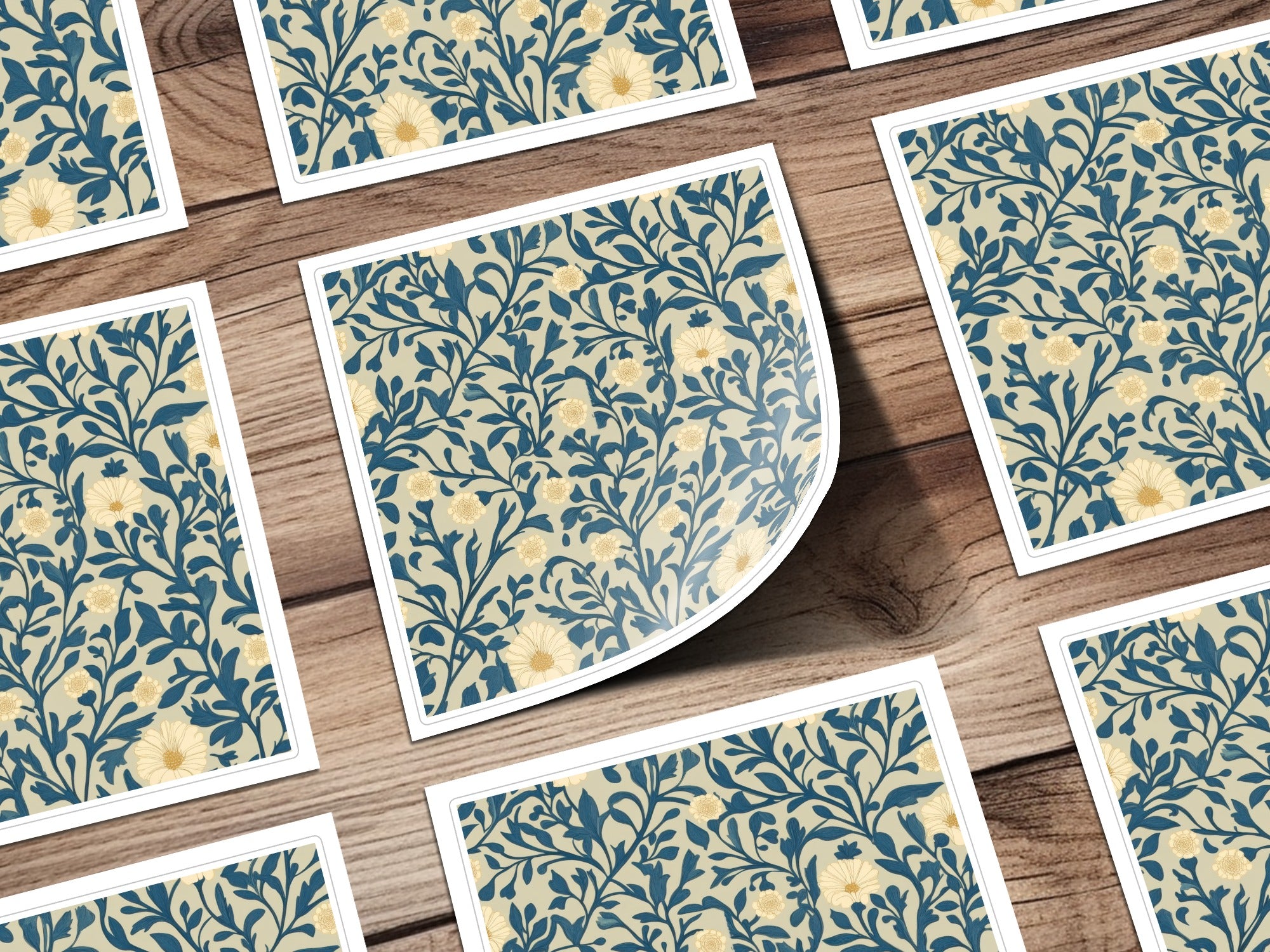 Seamless William Morris Vines Background Blue Beige Digital - Moore and Mountain