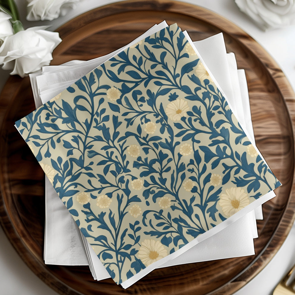 Seamless William Morris Vines Background Blue Beige Digital - Moore and Mountain