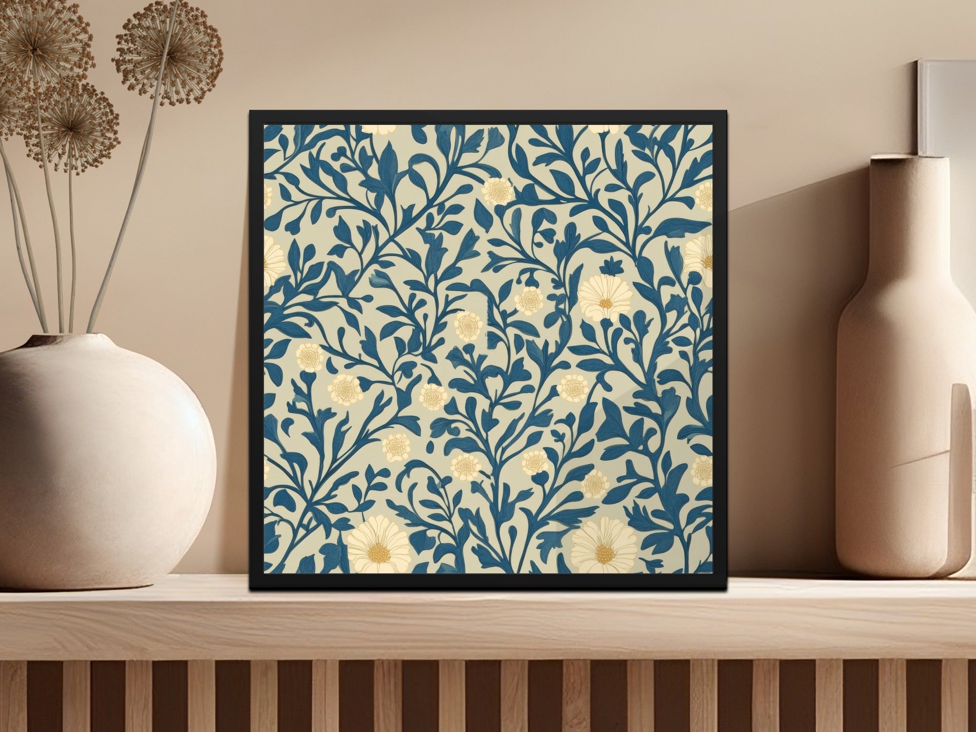 Seamless William Morris Vines Background Blue Beige Digital - Moore and Mountain
