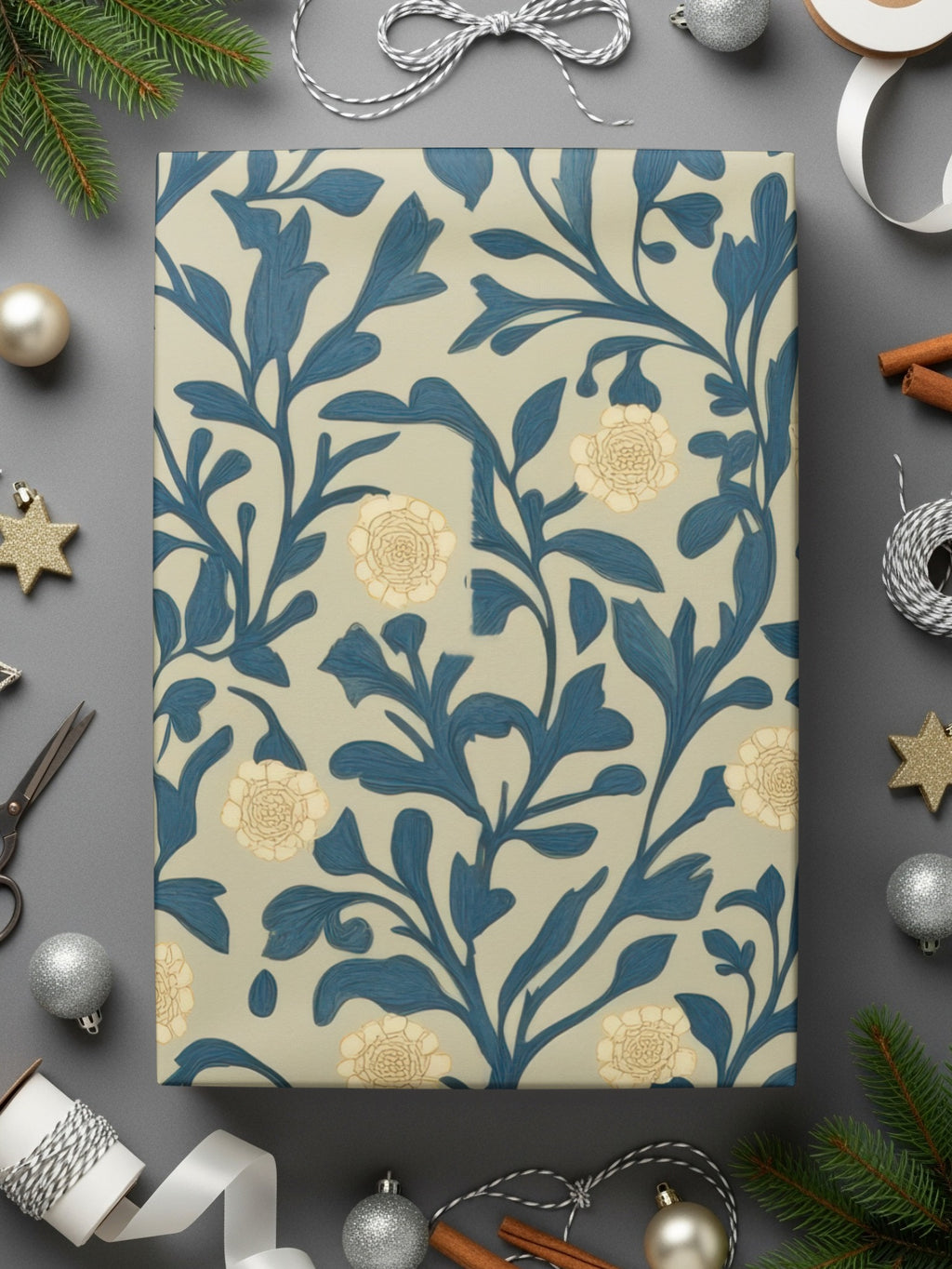 Seamless William Morris Vines Background Blue Beige Digital - Moore and Mountain