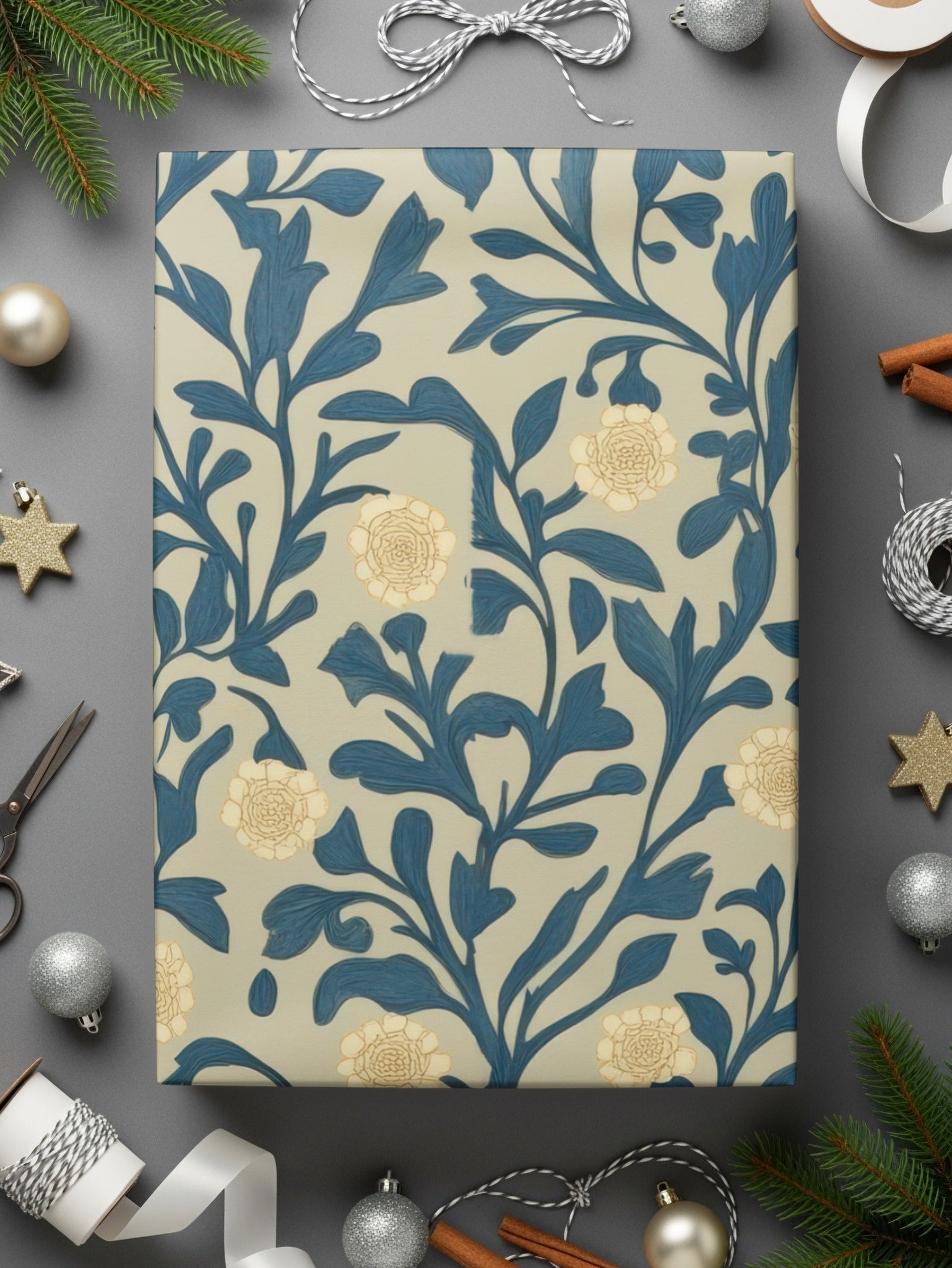 Seamless William Morris Vines Background Blue Beige Digital - Moore and Mountain