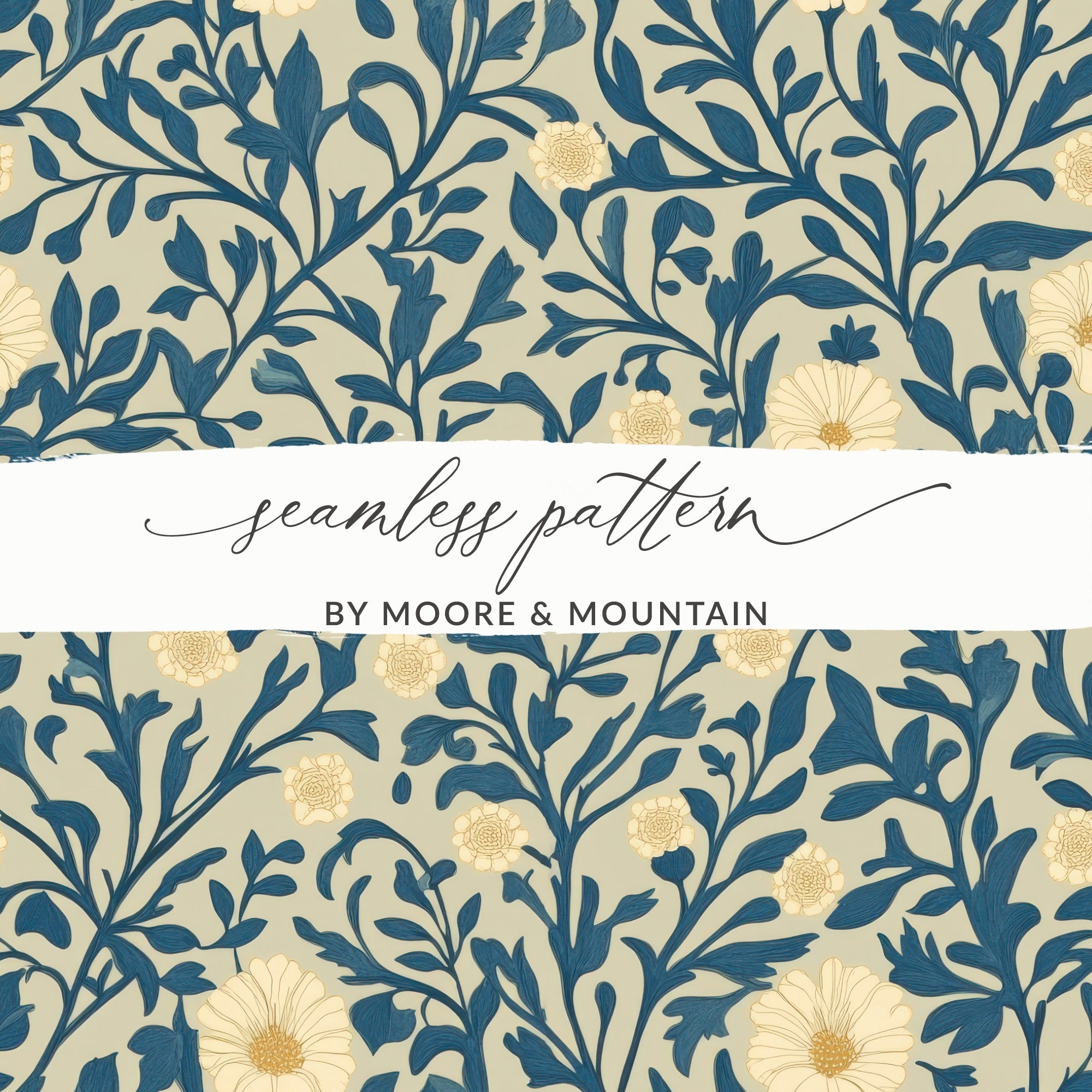 Seamless William Morris Vines Background Blue Beige Digital - Moore and Mountain