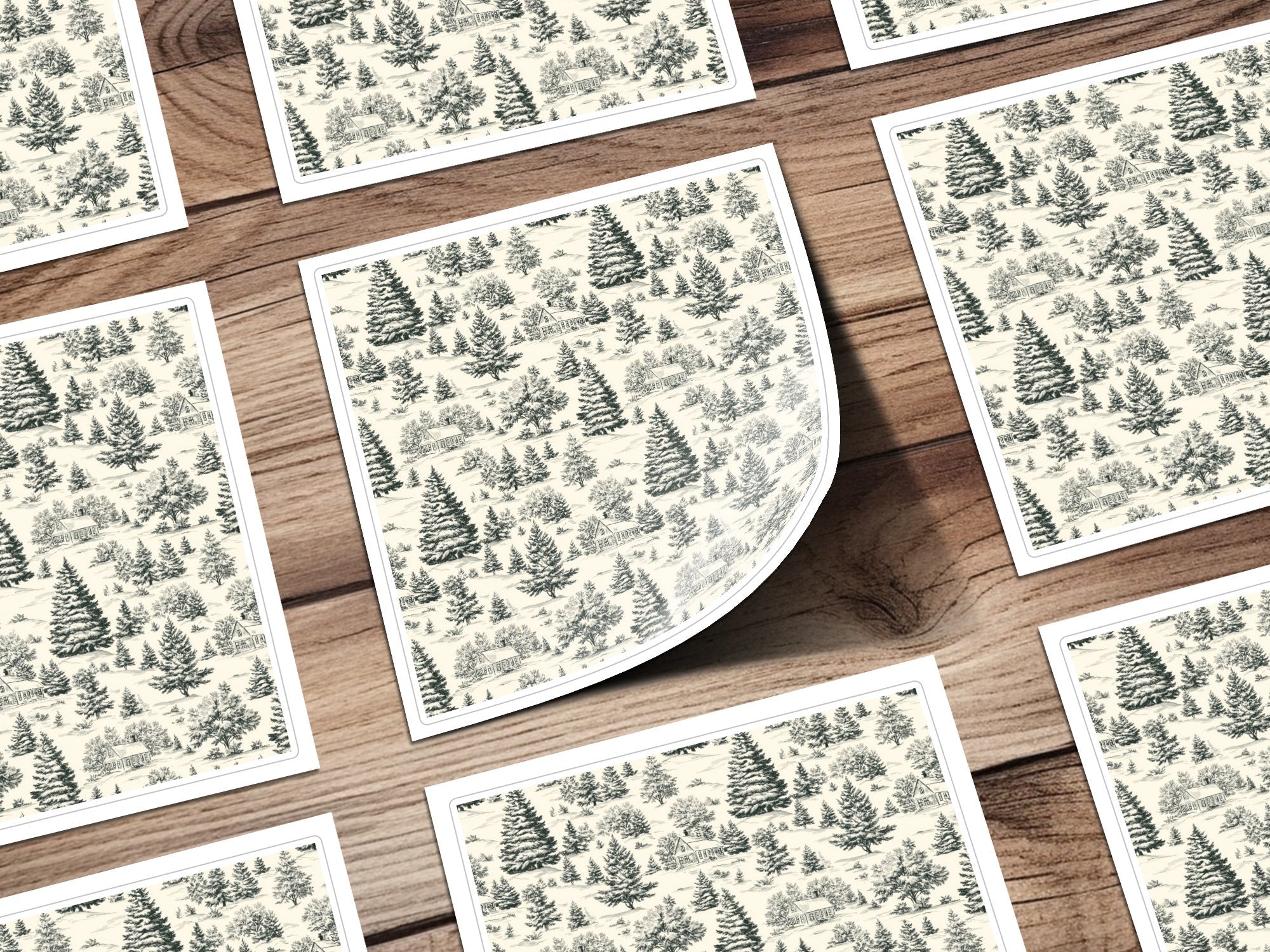 Rustic Winter Forest Toile Pattern Drawing Digital - Moore and Mountain