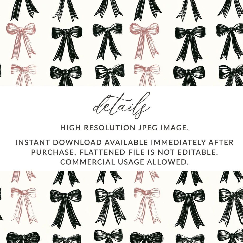 Shabby Chic Bows Pattern Black Bows Design | Trendy Digital Download | Boho Bows, Coquette Bows Seamless Pattern - Moore and Mountain
