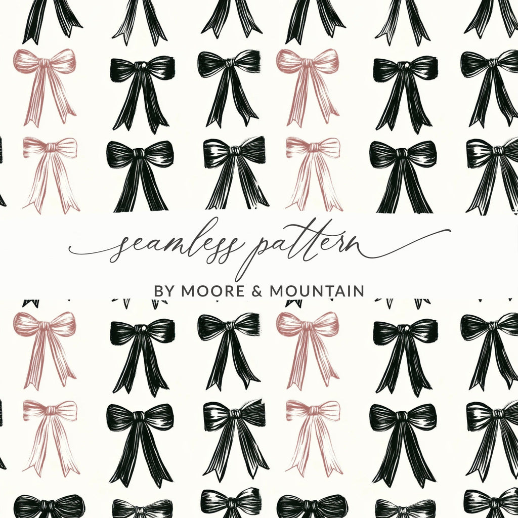 Shabby Chic Bows Pattern Black Bows Design | Trendy Digital Download | Boho Bows, Coquette Bows Seamless Pattern - Moore and Mountain