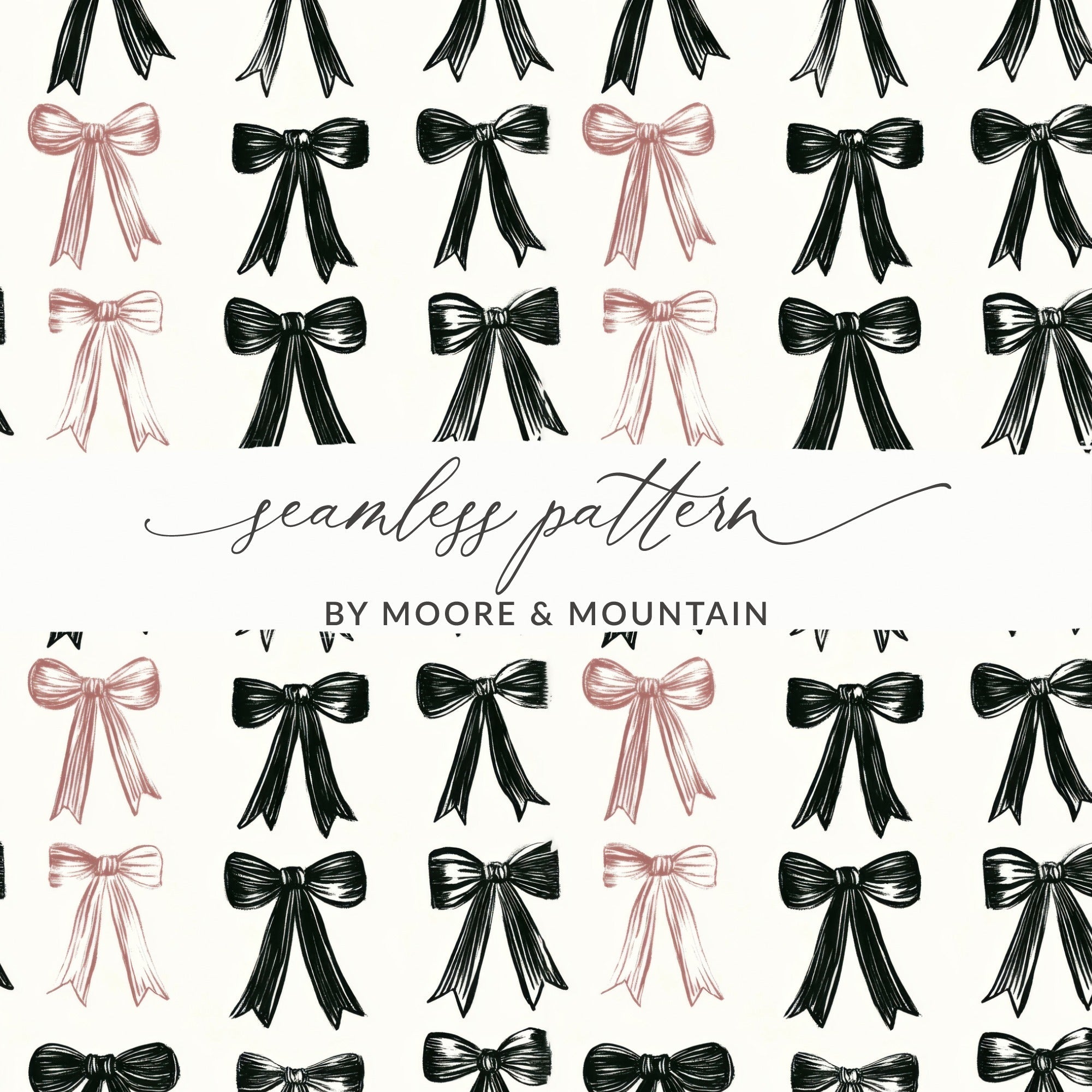 Shabby Chic Bows Pattern Black Bows Design | Trendy Digital Download | Boho Bows, Coquette Bows Seamless Pattern - Moore and Mountain