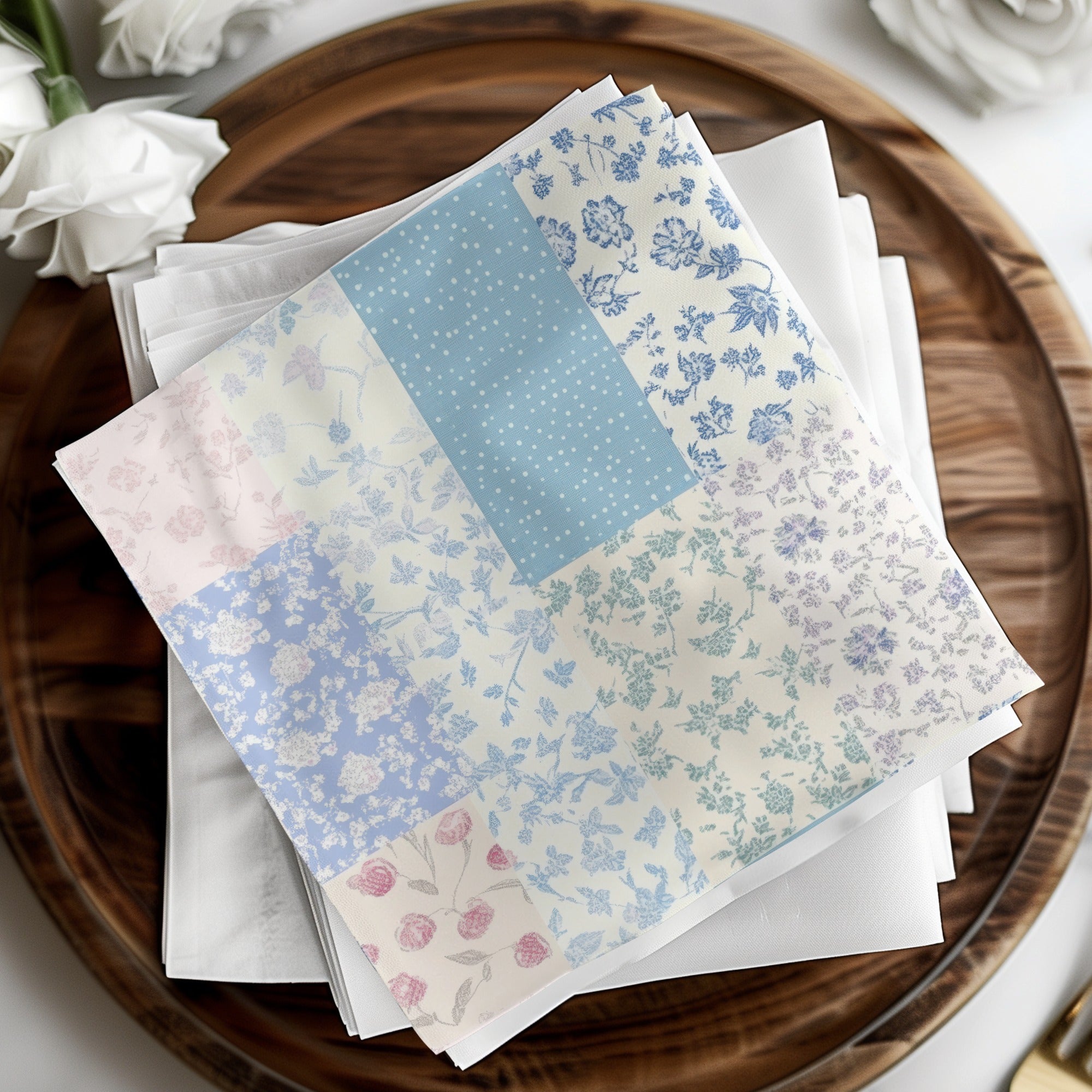 Floral and Polka Dot Patchwork Design Napkin Set