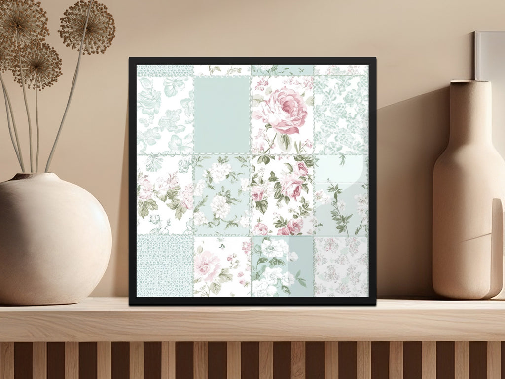 Floral Patchwork Design Framed Wall Art Decor