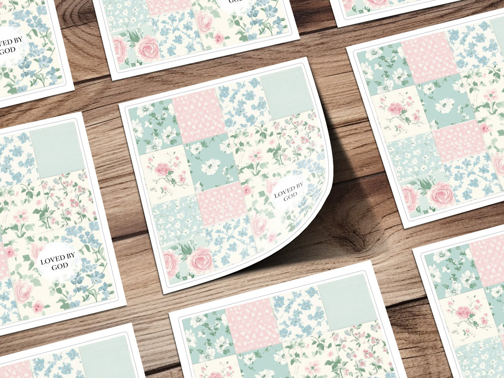 Loved By God Floral Patchwork Design Pattern Artwork