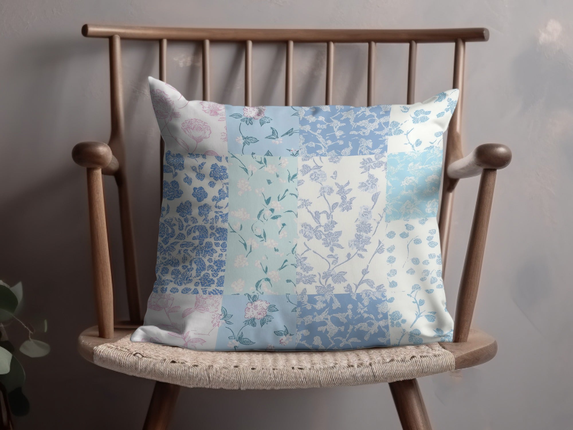 Floral Patchwork Design Decorative Pillow With Chair