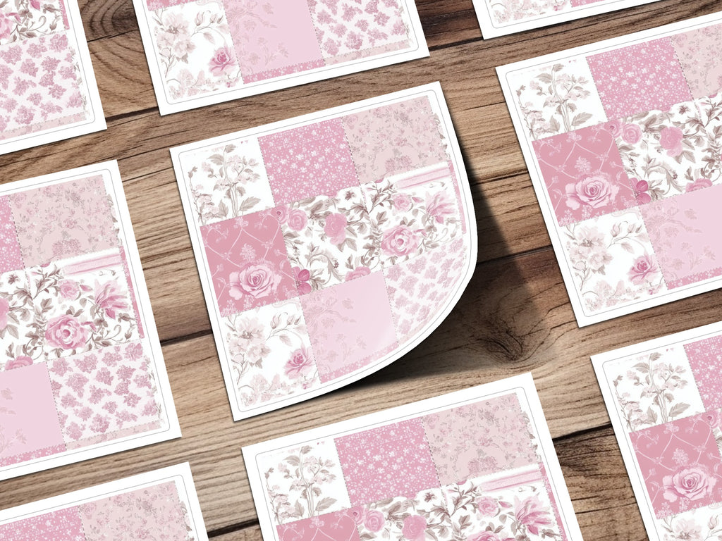 Elegant Floral Pink and White Patchwork Design Cards