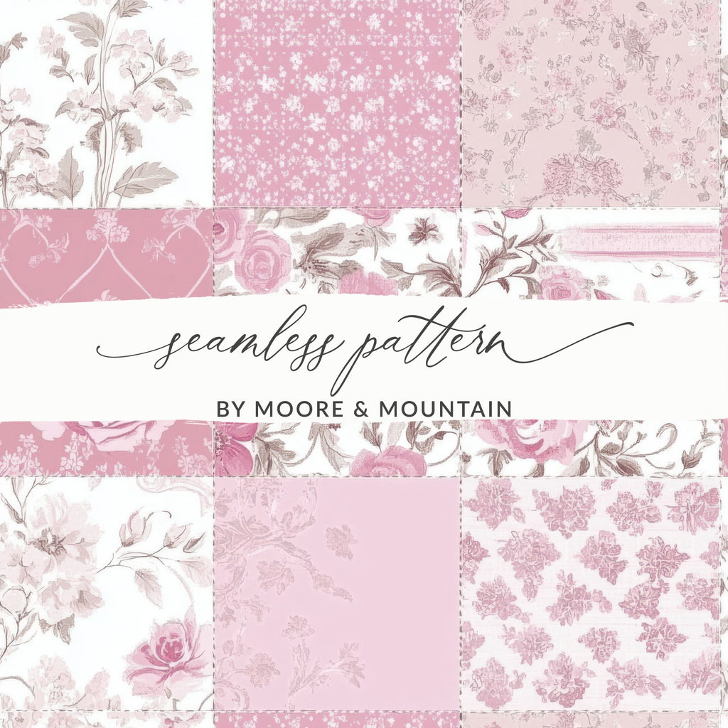 Floral Pink Patchwork Seamless Pattern Digital Print