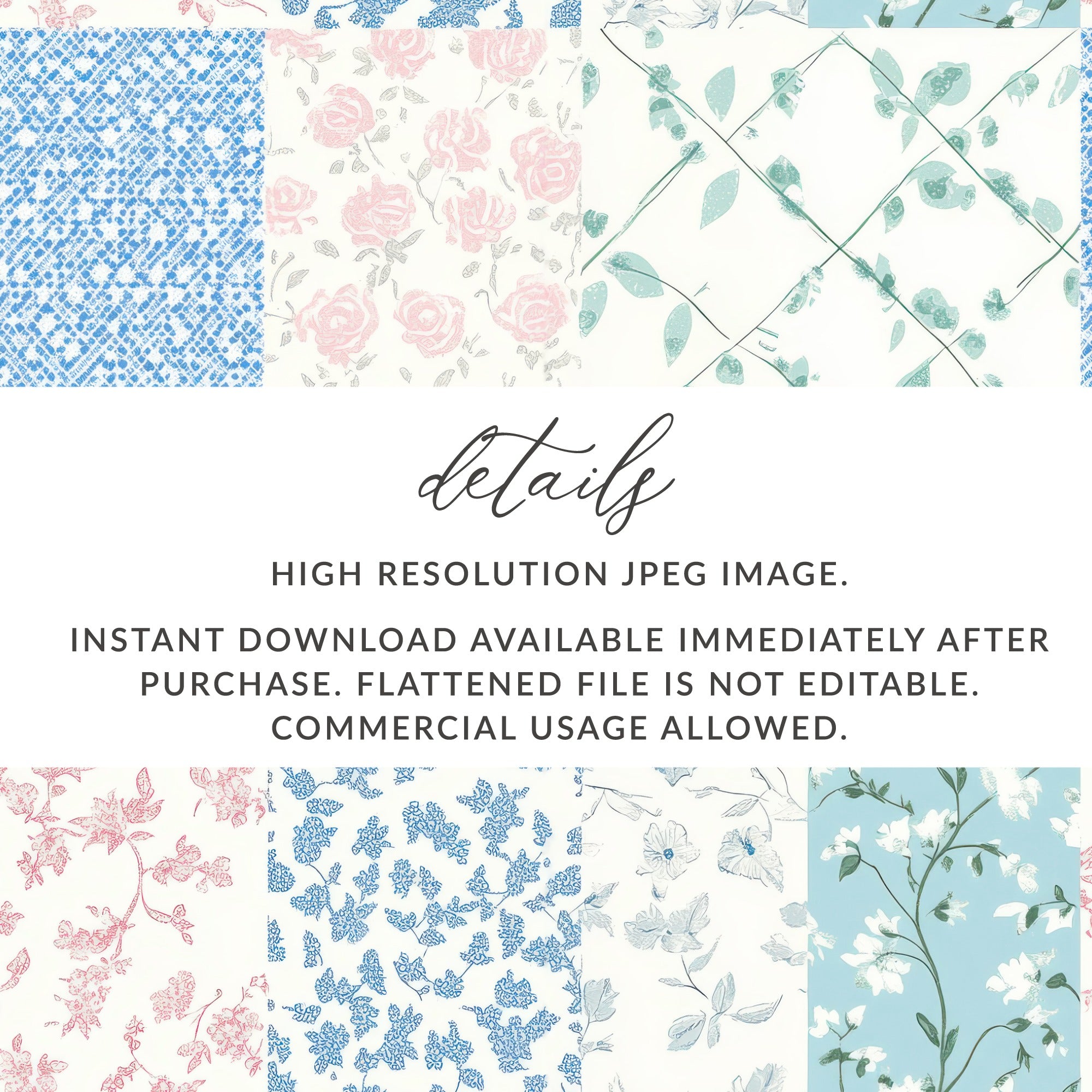 High Resolution Floral Patterns Instant Download Product