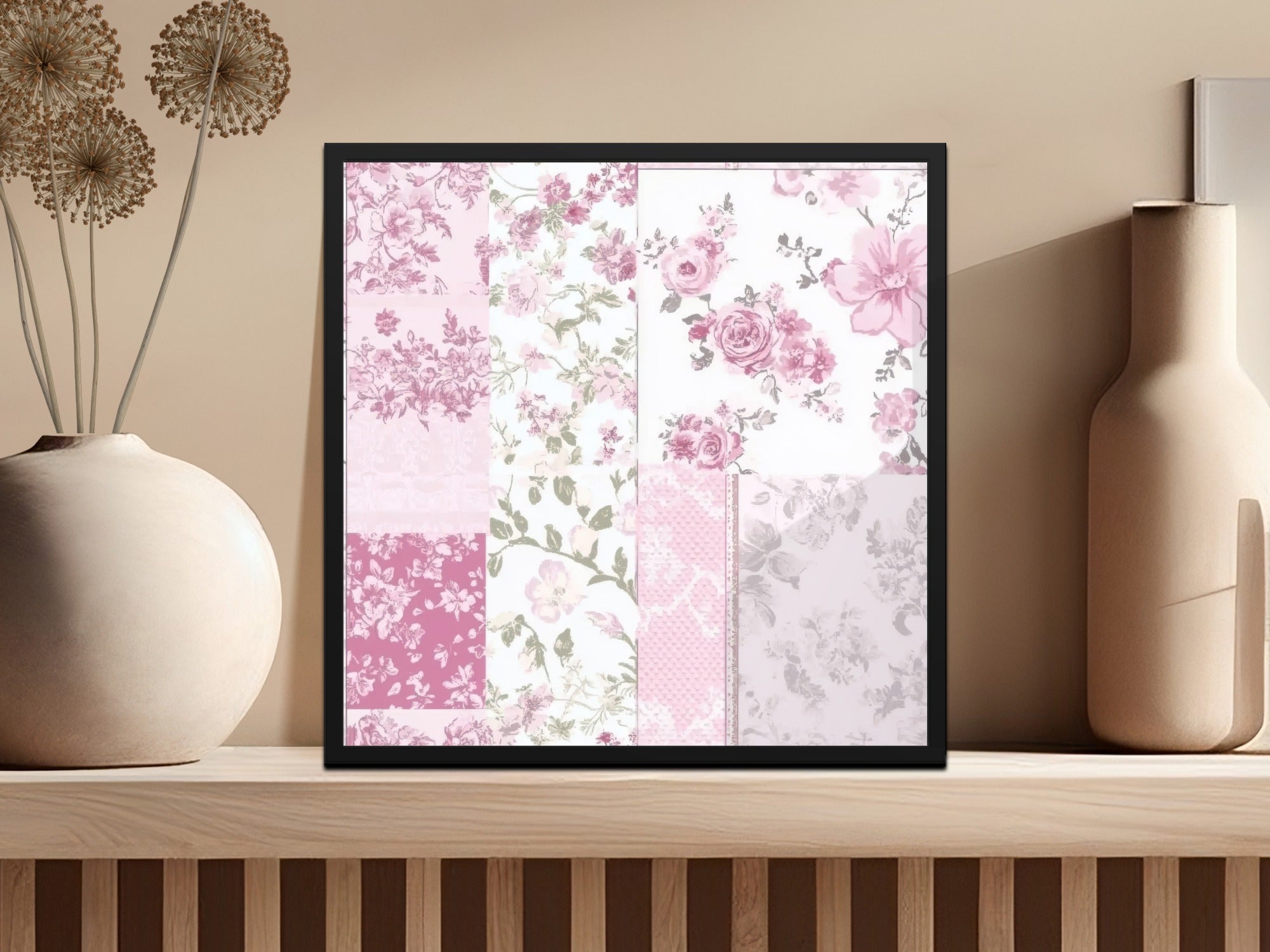 Vintage Floral Pattern Artwork in Soft Pink Hues