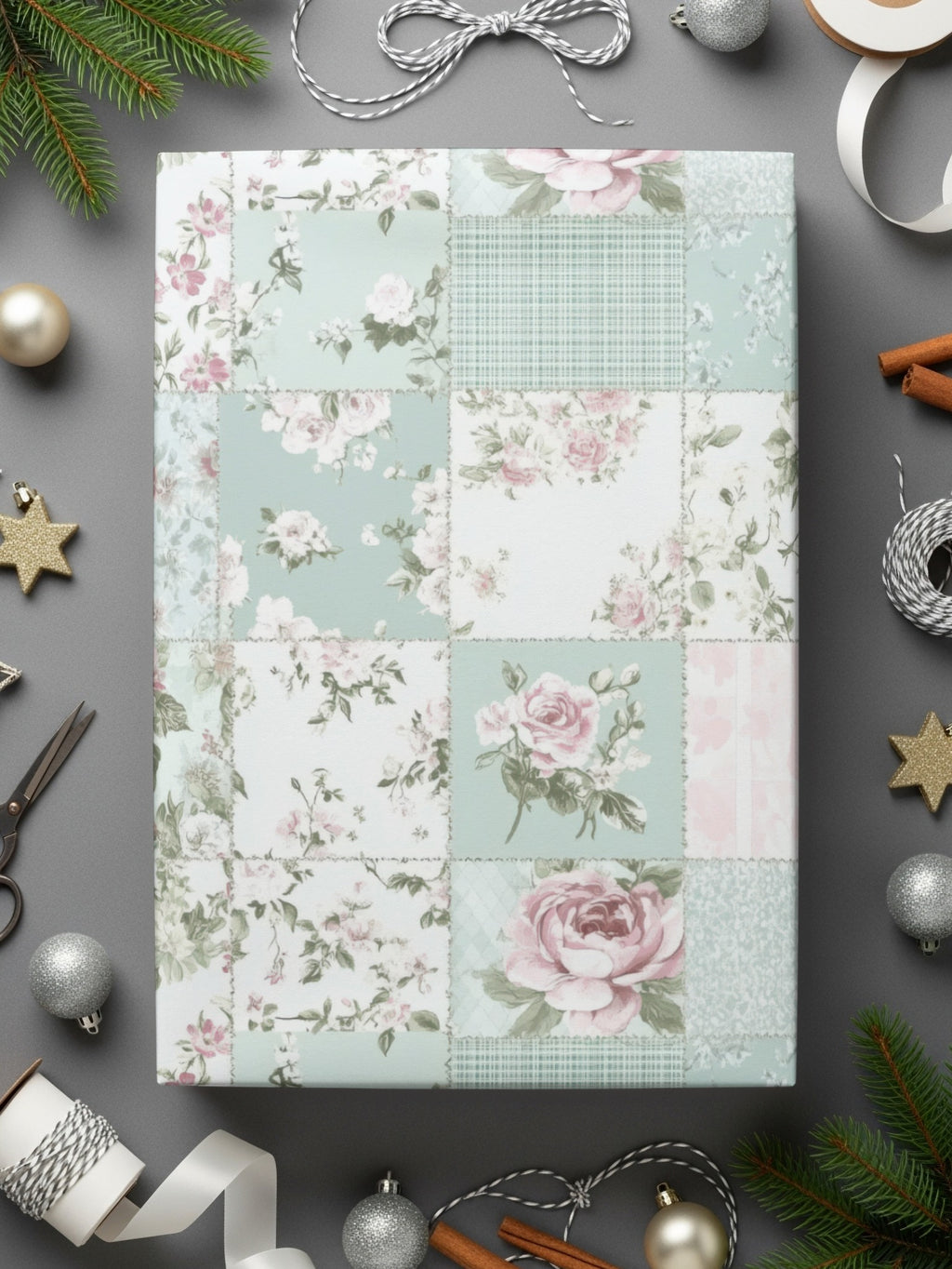 Vintage Floral Pattern Gift Wrap Paper for Present Wrapping