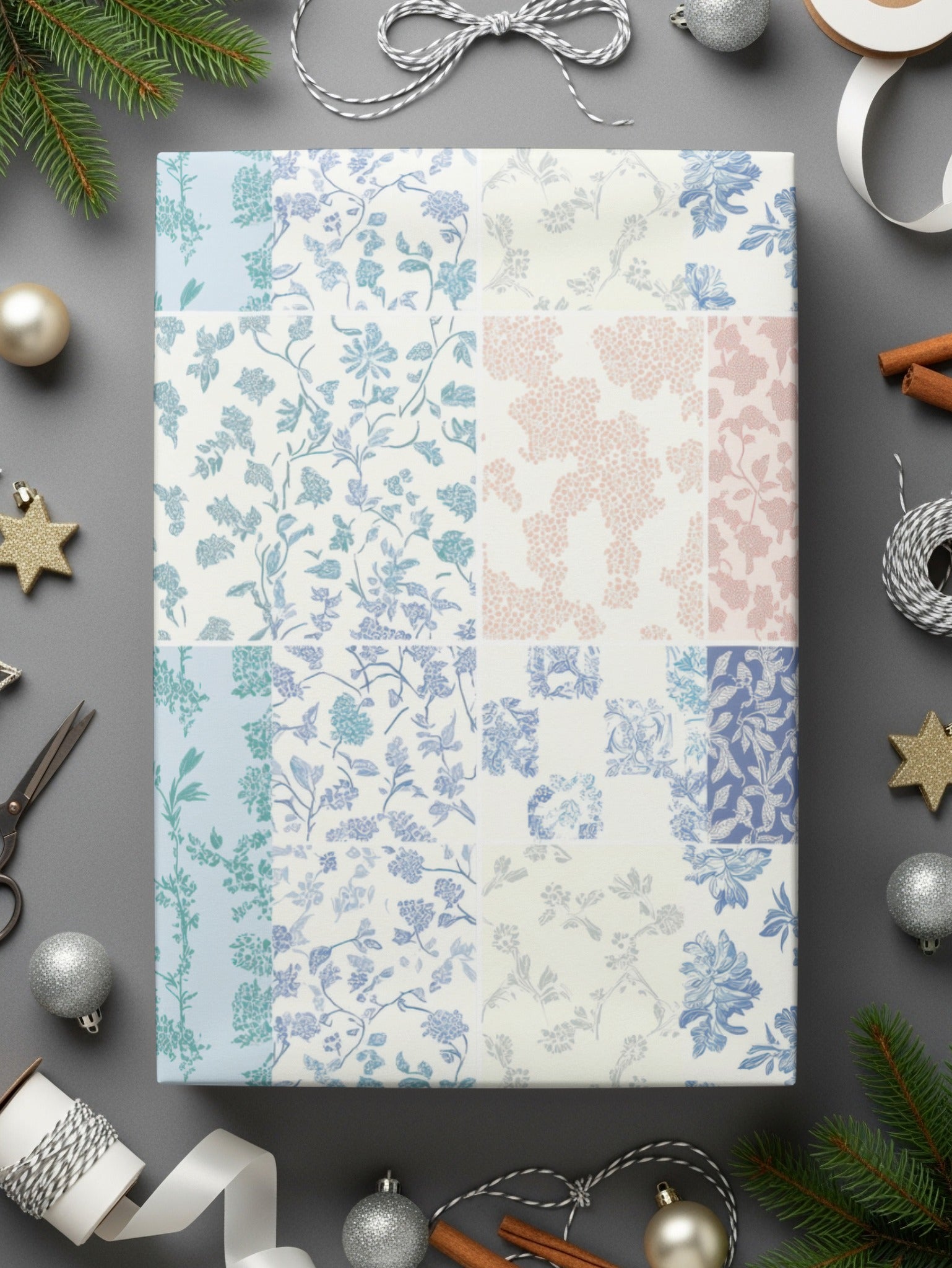 Elegant Patchwork Floral Design Wrapping Paper Product