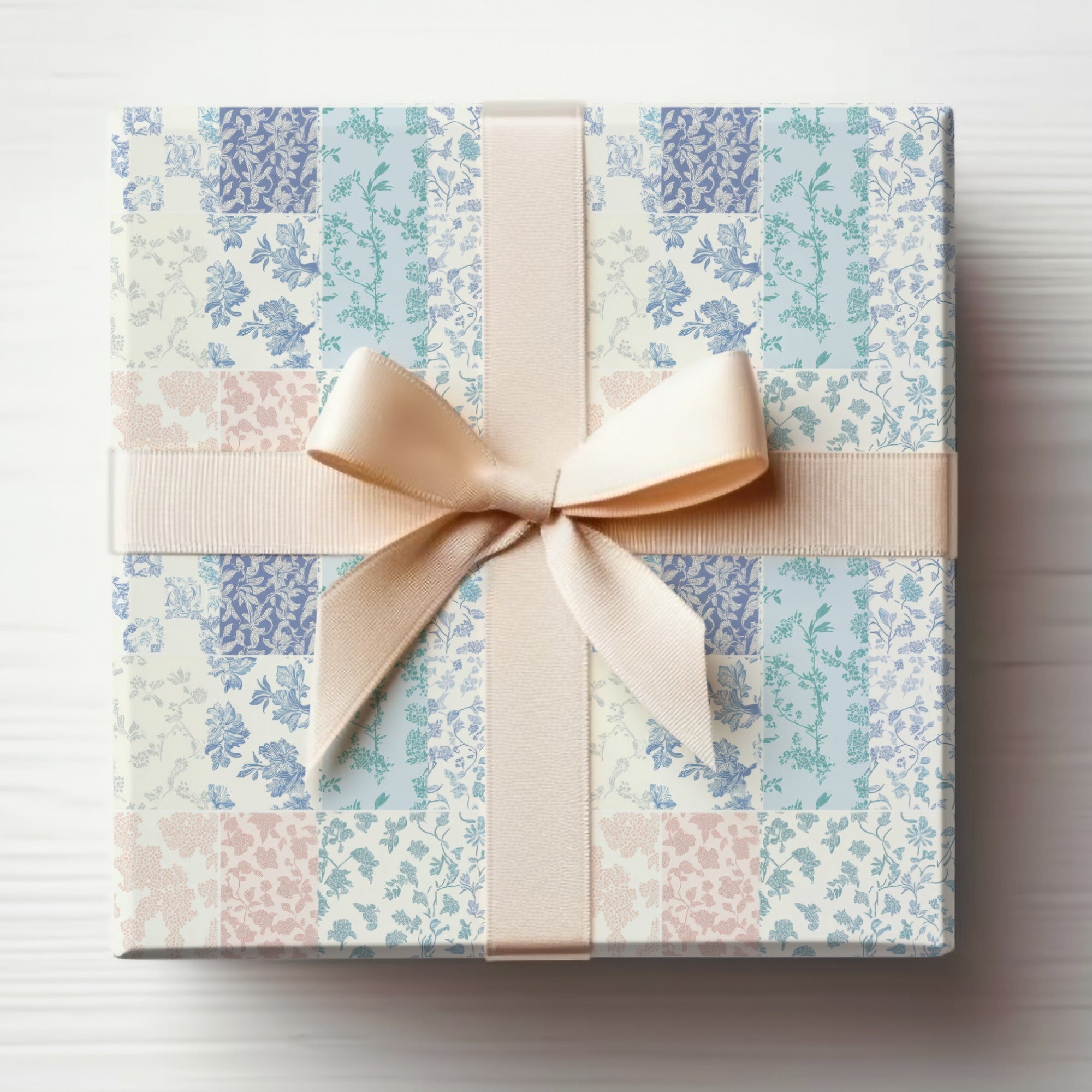 Elegant Floral Pattern Wrapped Gift Box with Ribbon