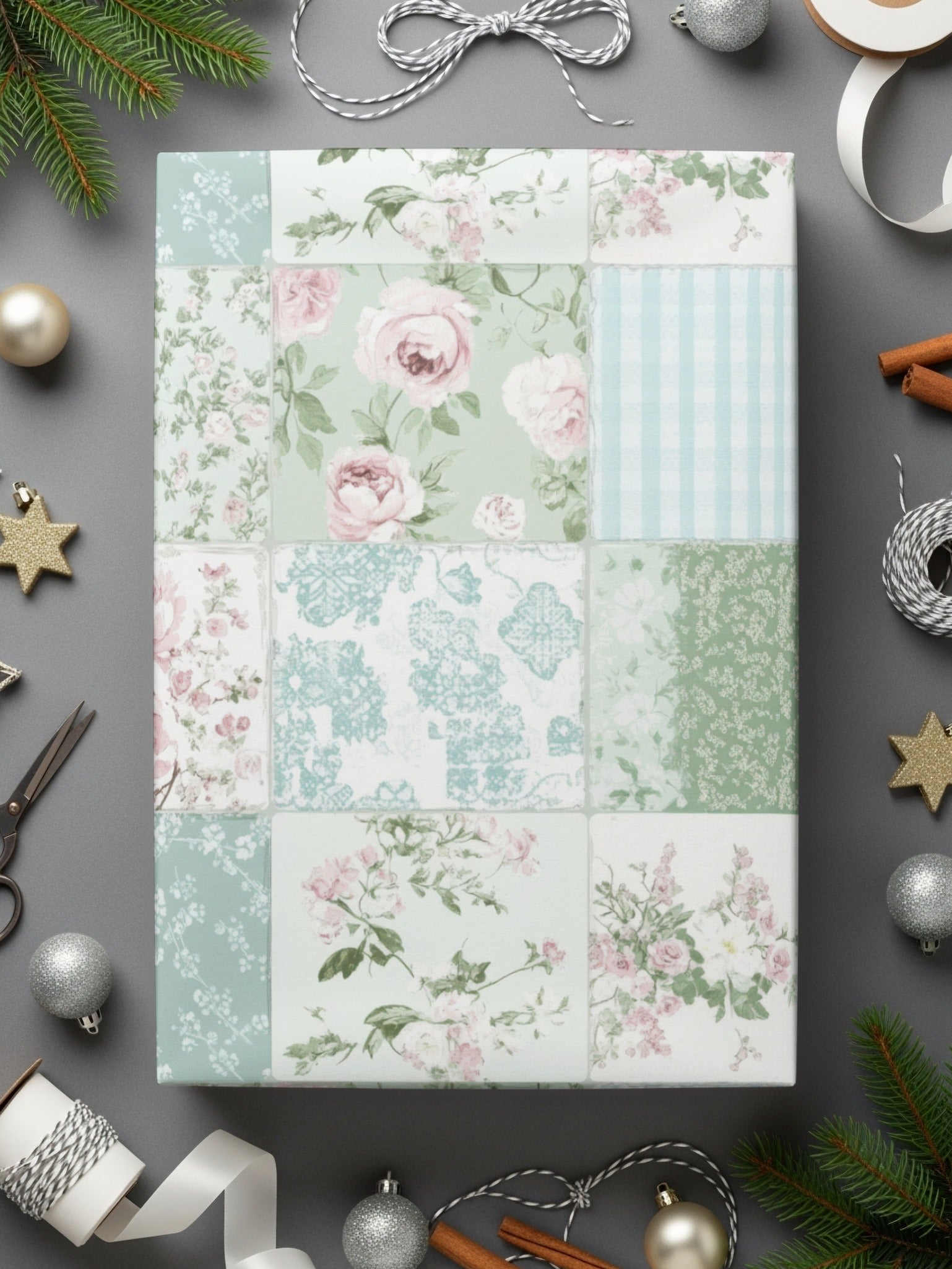 Elegant Floral Patchwork Design Gift Wrapping Paper