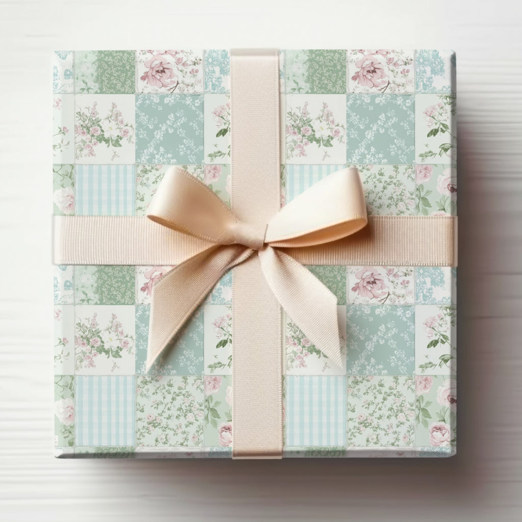 Vintage Floral Pattern Gift Box with Cream Ribbon