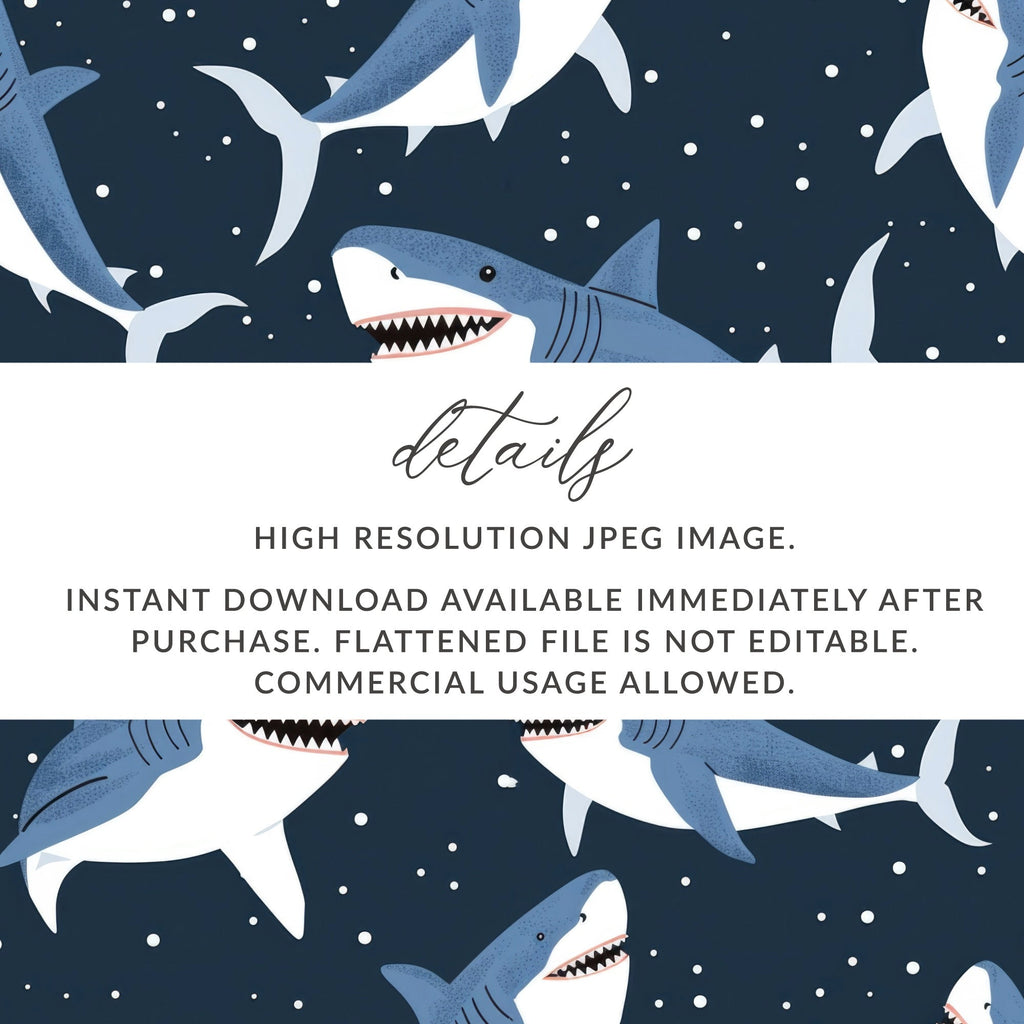 Shark Seamless Pattern Digital Paper, Cartoon Sharks Fabric Design, Under the Sea Background, Ocean Animals Print, Scrapbooking Digital - Moore and Mountain
