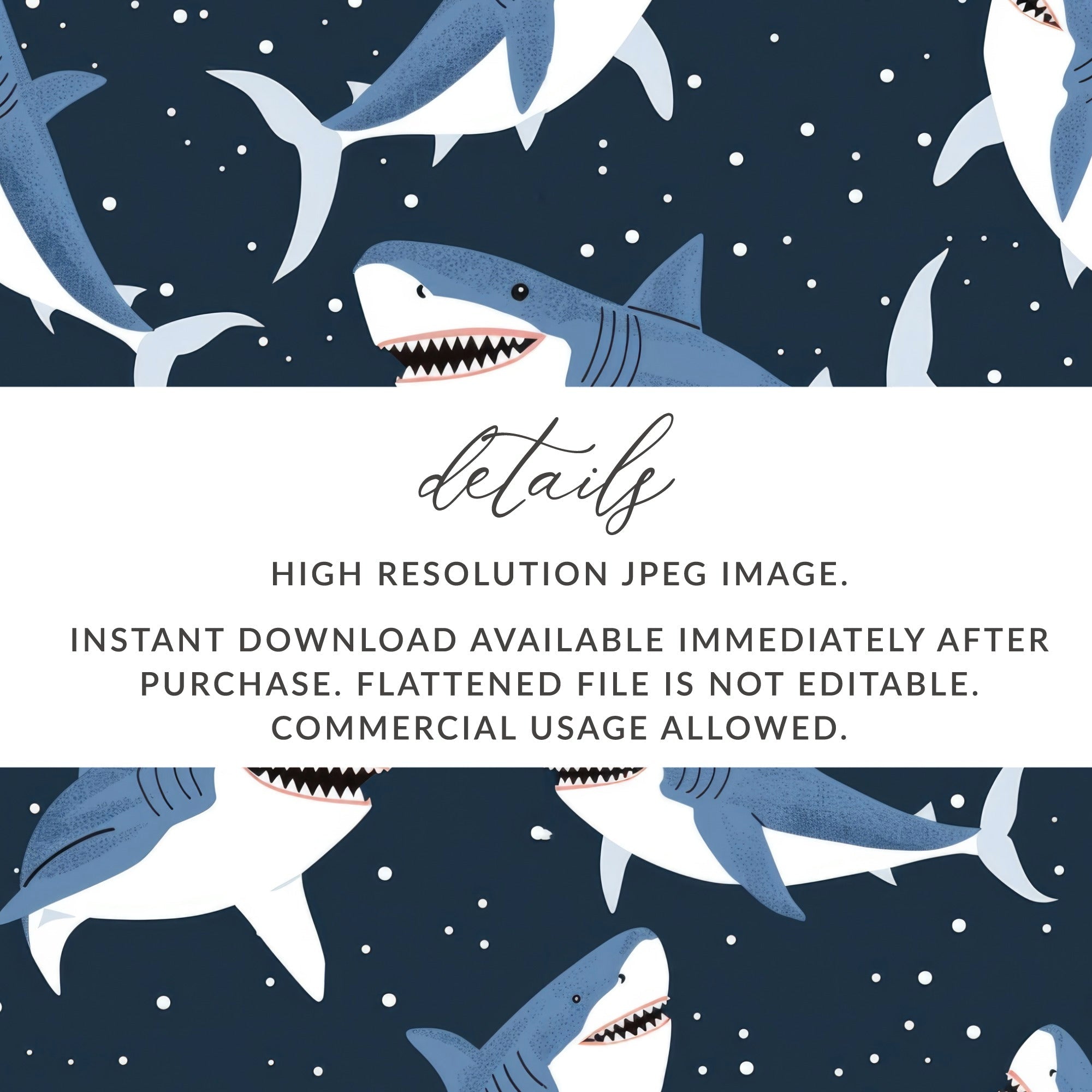 Shark Seamless Pattern Digital Paper, Cartoon Sharks Fabric Design, Under the Sea Background, Ocean Animals Print, Scrapbooking Digital - Moore and Mountain