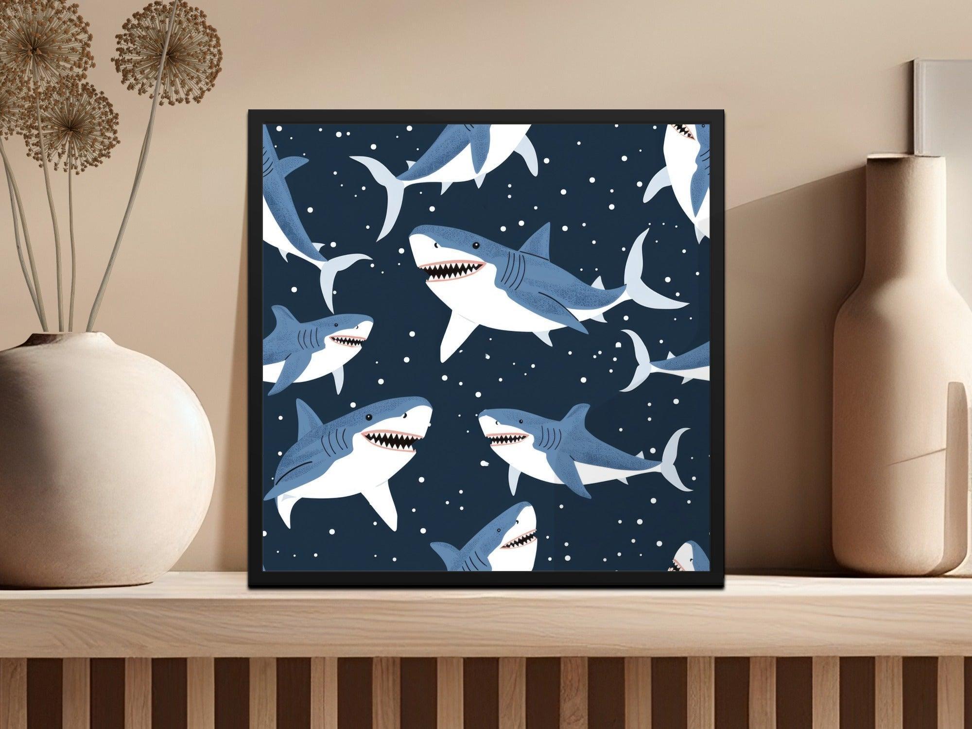 Shark Seamless Pattern Digital Paper, Cartoon Sharks Fabric Design, Under the Sea Background, Ocean Animals Print, Scrapbooking Digital - Moore and Mountain