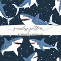 Shark Seamless Pattern Digital Paper, Cartoon Sharks Fabric Design, Under the Sea Background, Ocean Animals Print, Scrapbooking Digital - Moore and Mountain