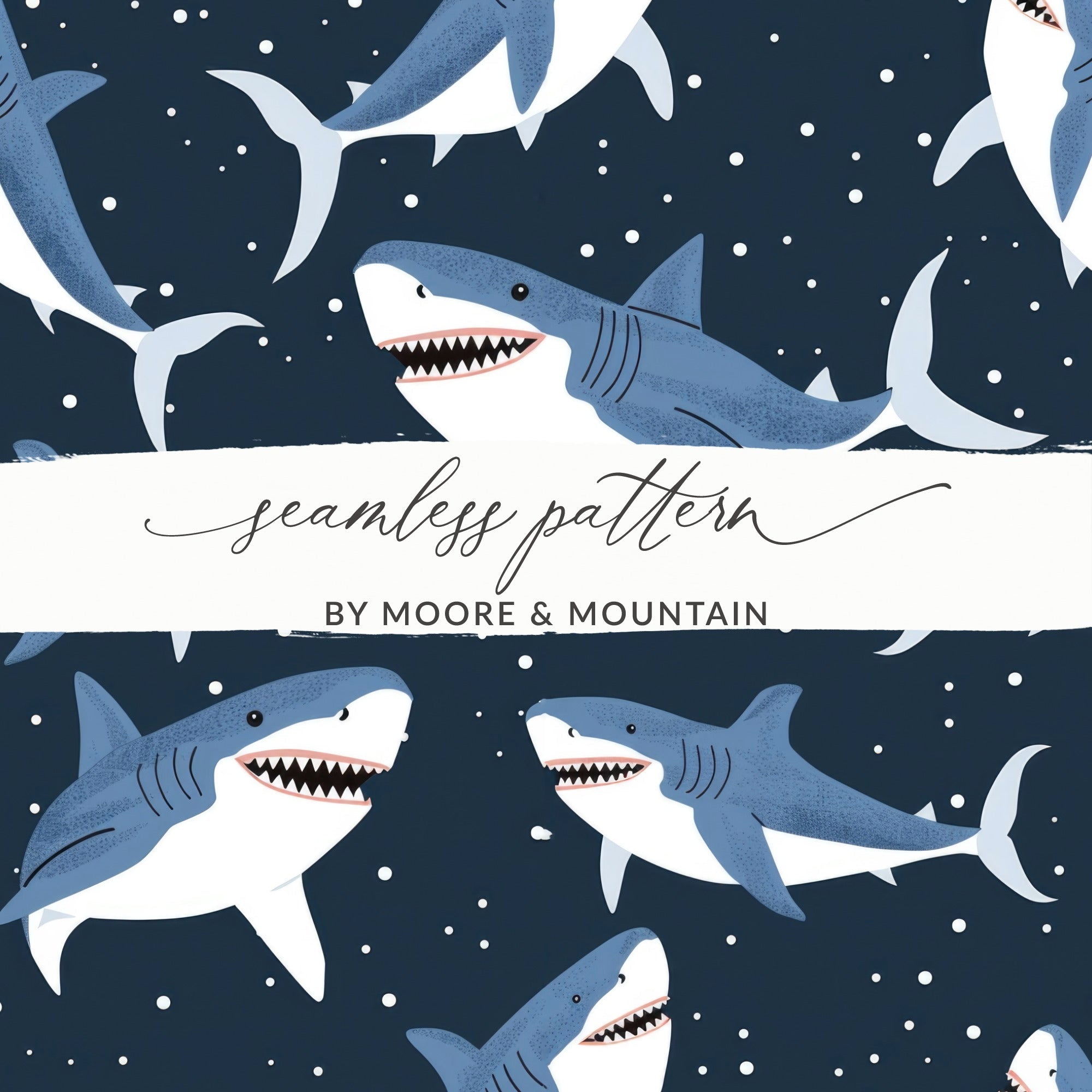 Shark Seamless Pattern Digital Paper, Cartoon Sharks Fabric Design, Under the Sea Background, Ocean Animals Print, Scrapbooking Digital - Moore and Mountain