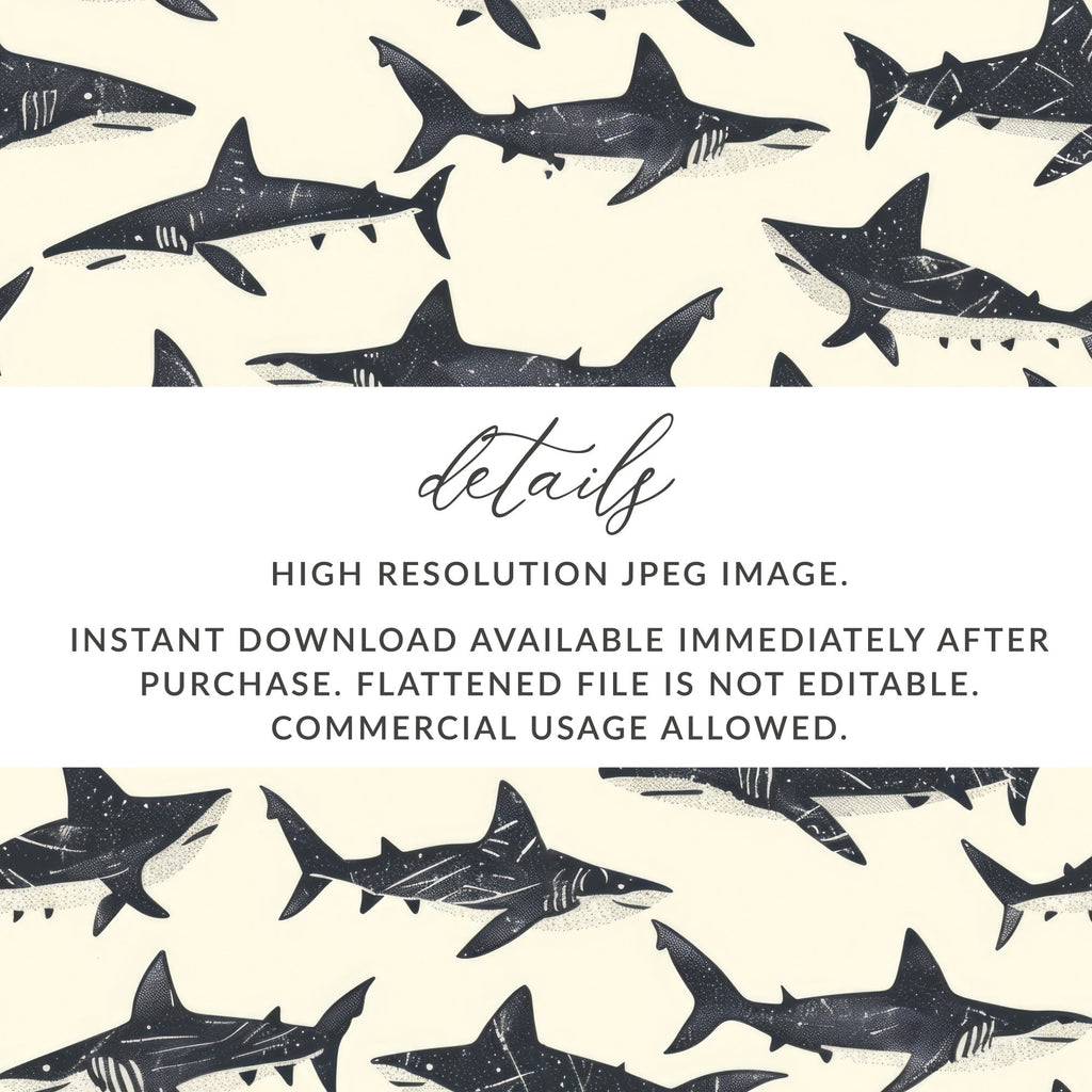 Shark Seamless Pattern, Ocean Animal Digital Paper, Dark Sharks Print, Nautical Fabric Design, Commercial Use Digital Download - Moore and Mountain