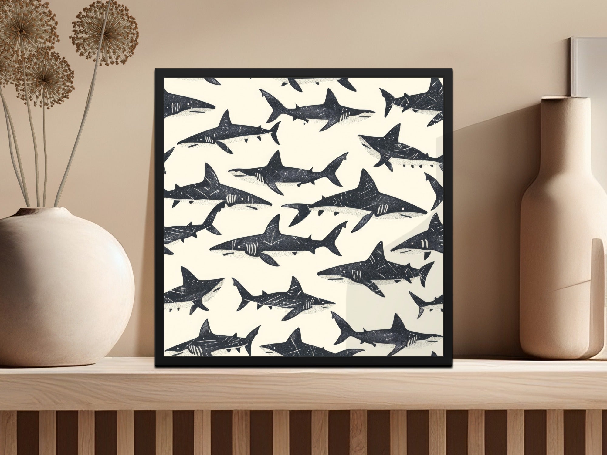 Shark Seamless Pattern, Ocean Animal Digital Paper, Dark Sharks Print, Nautical Fabric Design, Commercial Use Digital Download - Moore and Mountain