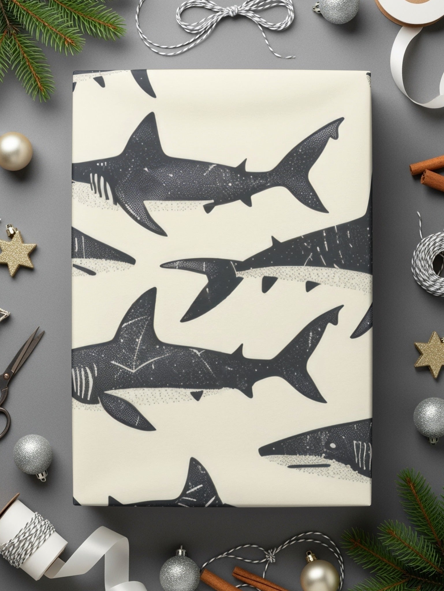 Shark Seamless Pattern, Ocean Animal Digital Paper, Dark Sharks Print, Nautical Fabric Design, Commercial Use Digital Download - Moore and Mountain