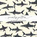 Shark Seamless Pattern, Ocean Animal Digital Paper, Dark Sharks Print, Nautical Fabric Design, Commercial Use Digital Download - Moore and Mountain