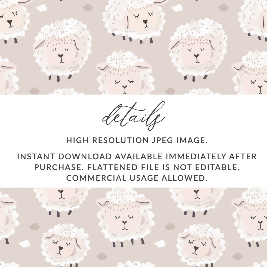 Sheep Seamless Pattern Digital, Lamb Repeat Pattern, Cute Nursery Art Print, Animal Clipart, Baby Shower Decor, Fabric Design Digital - Moore and Mountain