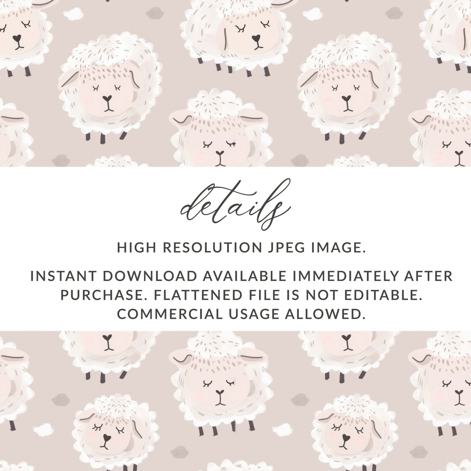 Sheep Seamless Pattern Digital, Lamb Repeat Pattern, Cute Nursery Art Print, Animal Clipart, Baby Shower Decor, Fabric Design Digital - Moore and Mountain